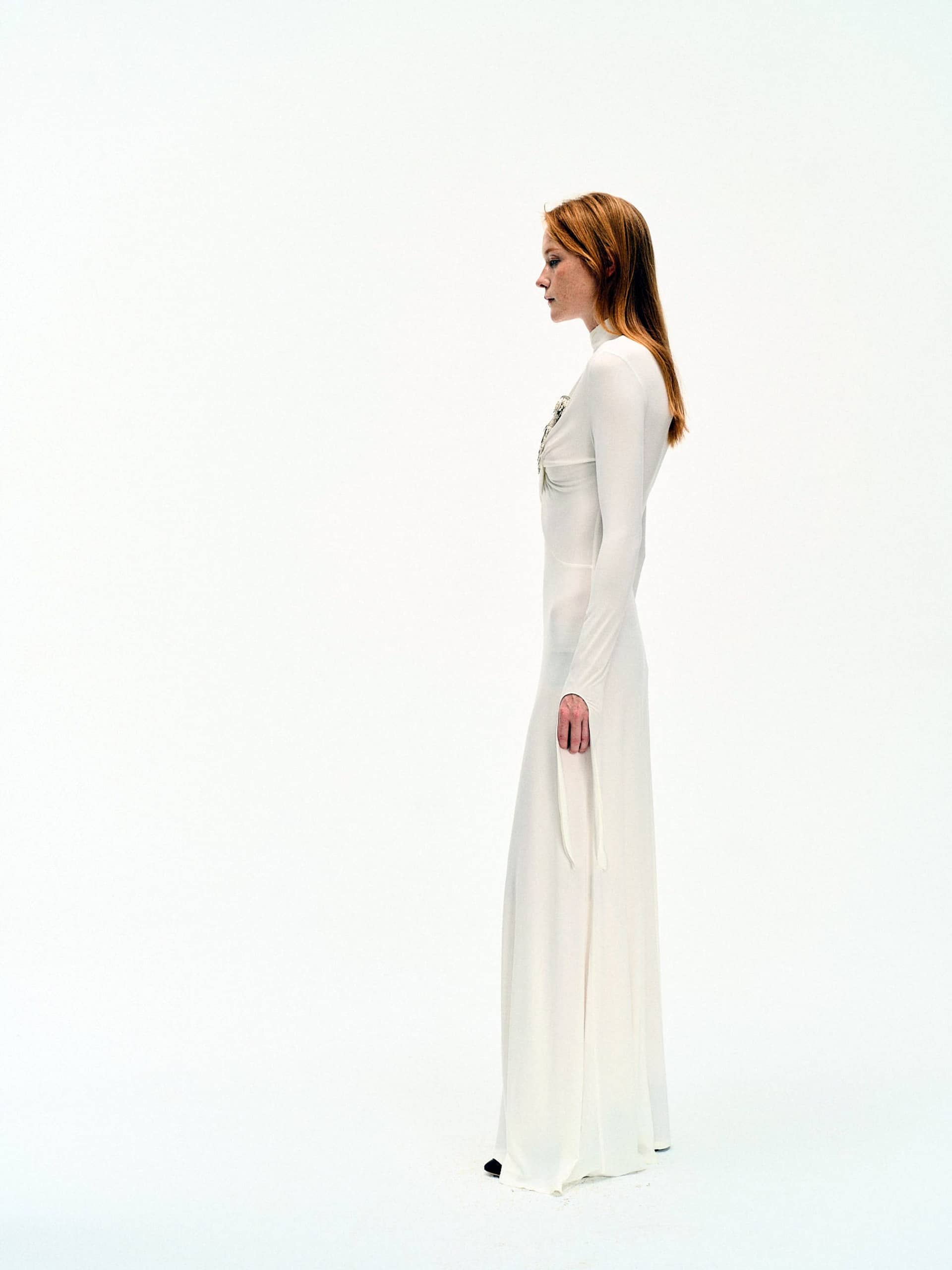WHITE DRAPED JERSEY MAXI DRESS made by YIBRI