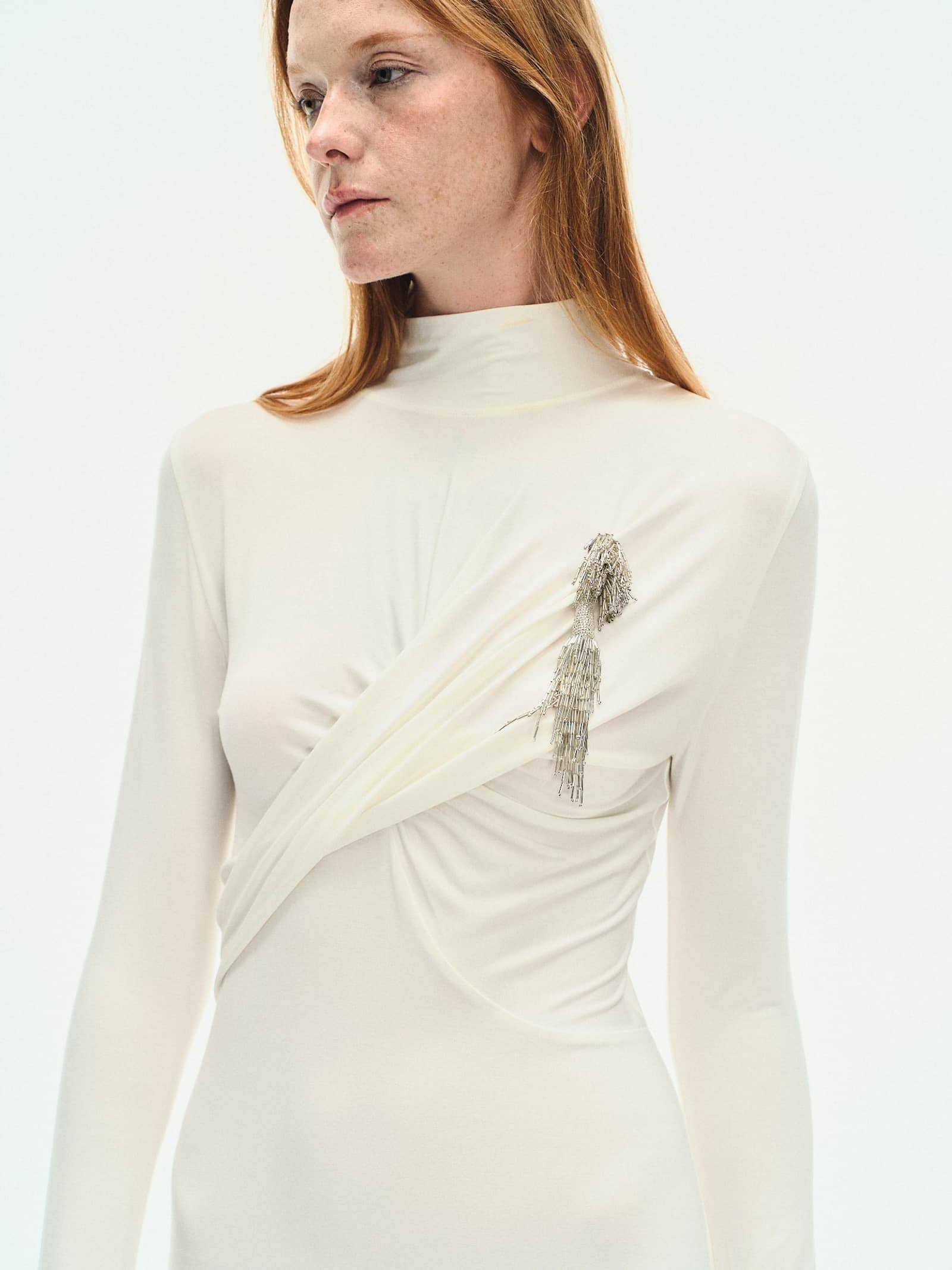 WHITE DRAPED JERSEY MAXI DRESS made by YIBRI