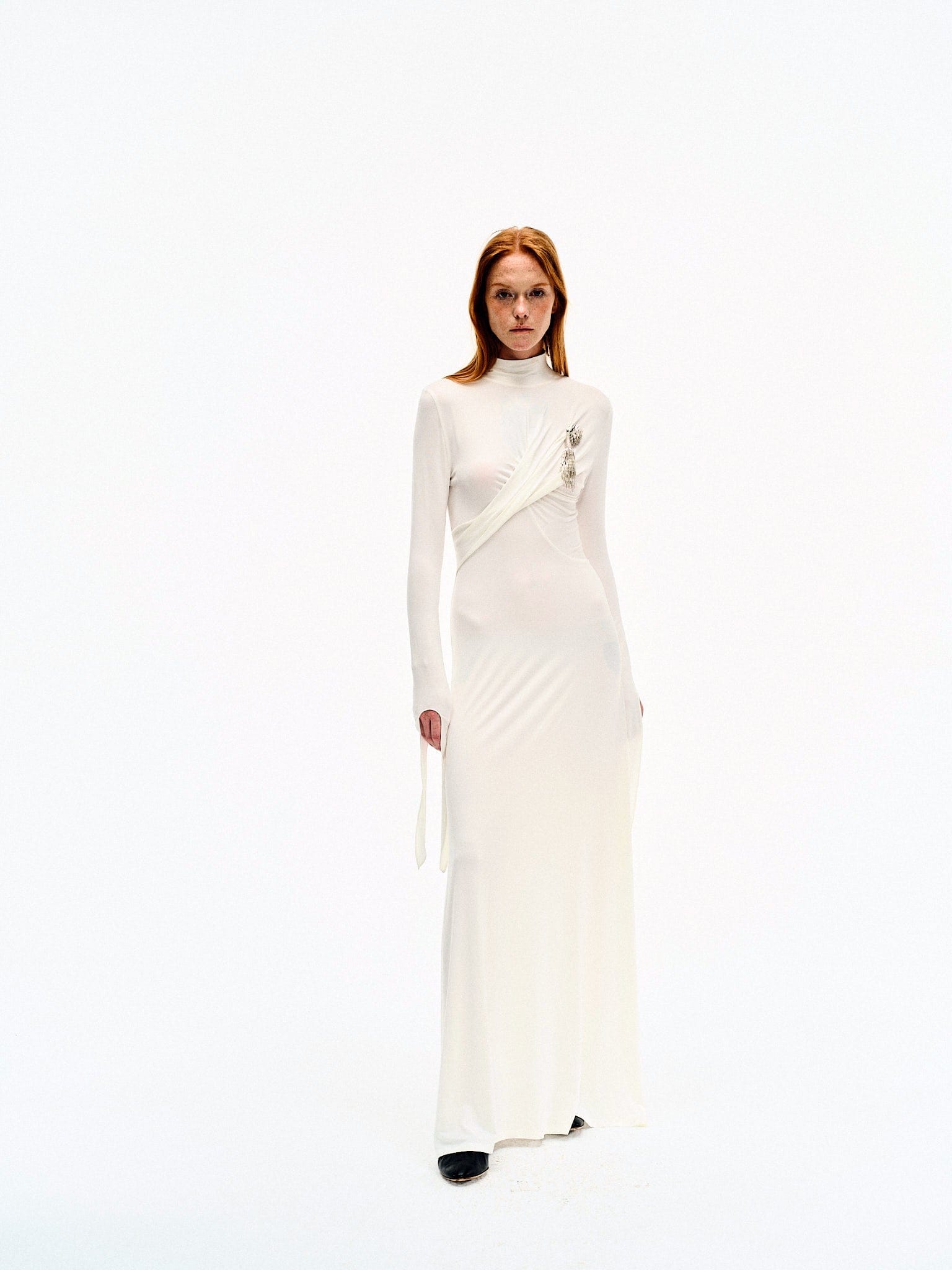 WHITE DRAPED JERSEY MAXI DRESS made by YIBRI