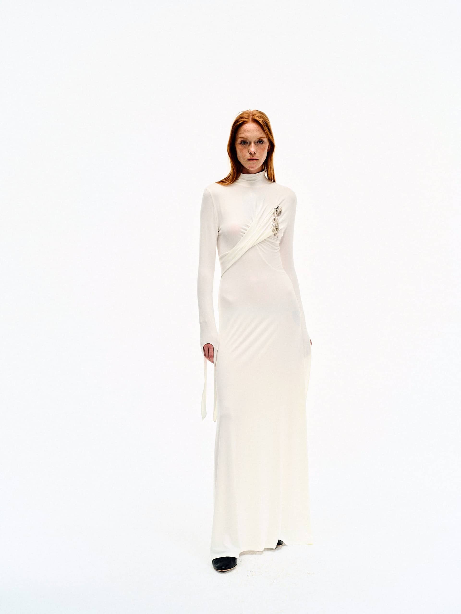 WHITE DRAPED JERSEY MAXI DRESS made by YIBRI