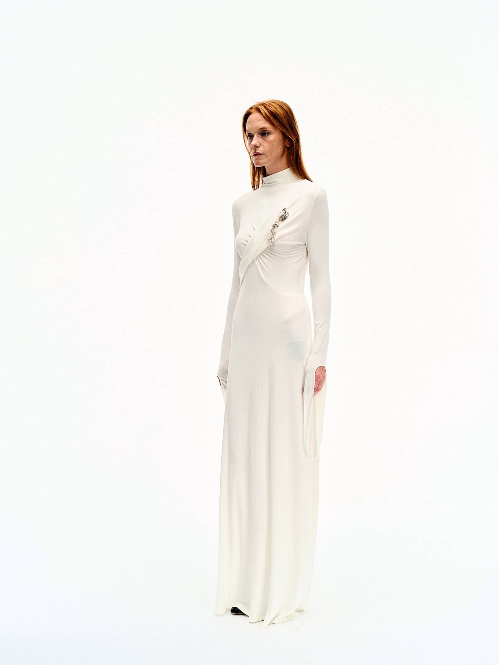 WHITE DRAPED JERSEY MAXI DRESS made by YIBRI