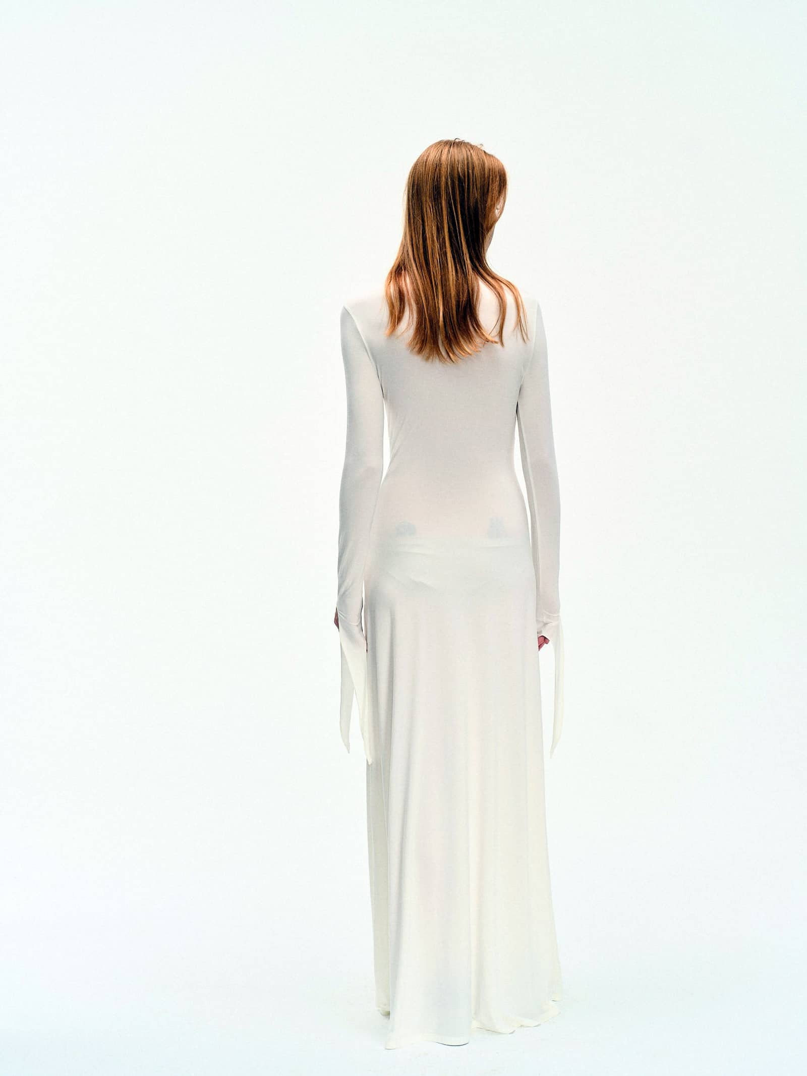 WHITE DRAPED JERSEY MAXI DRESS made by YIBRI