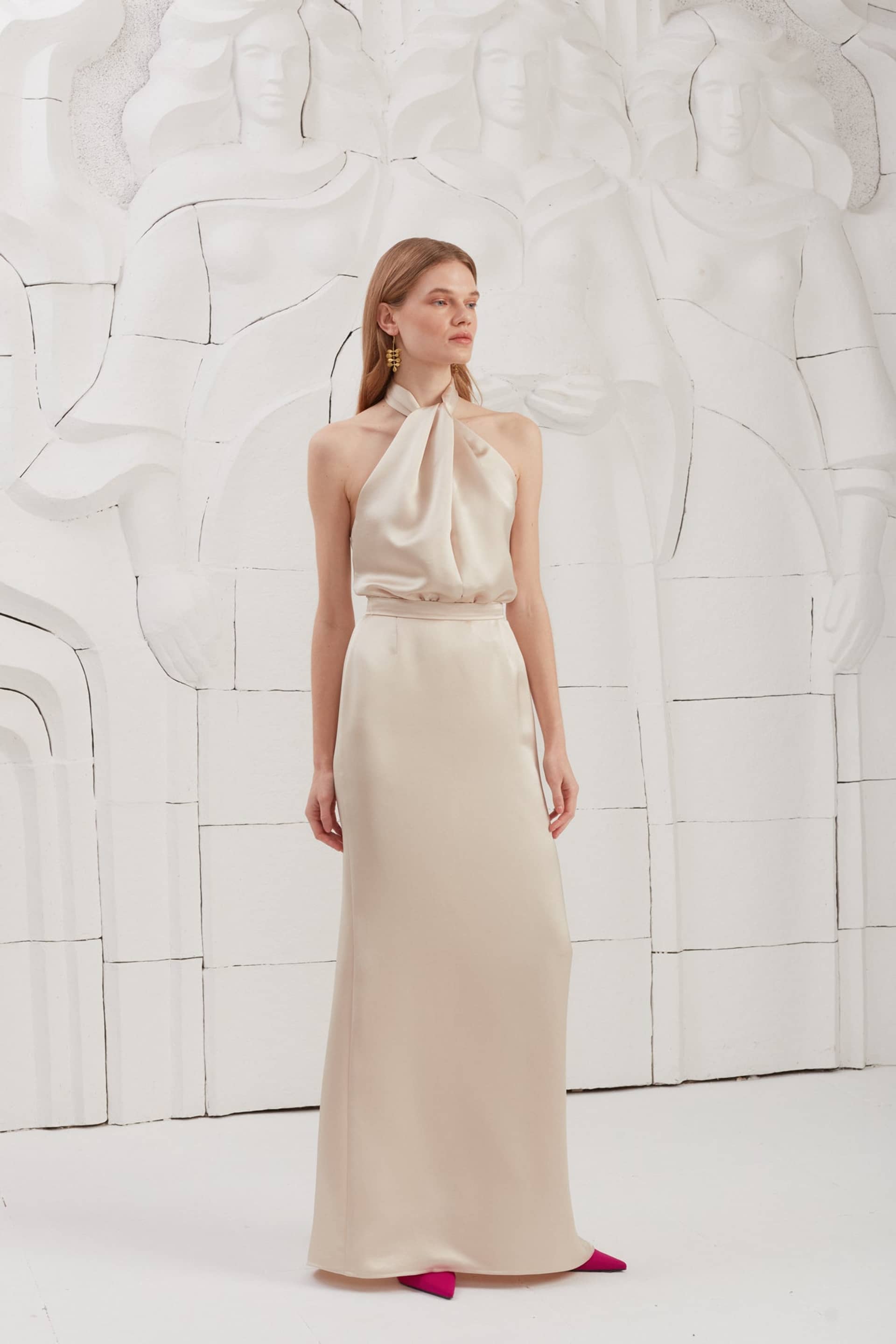 ELONA champagne satin evening maxi dress made by UNDRESS