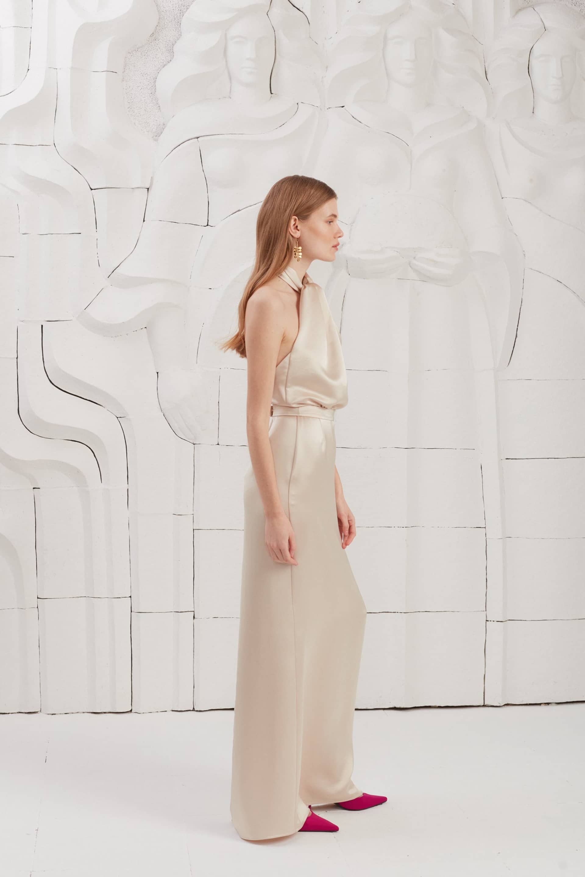 ELONA champagne satin evening maxi dress made by UNDRESS