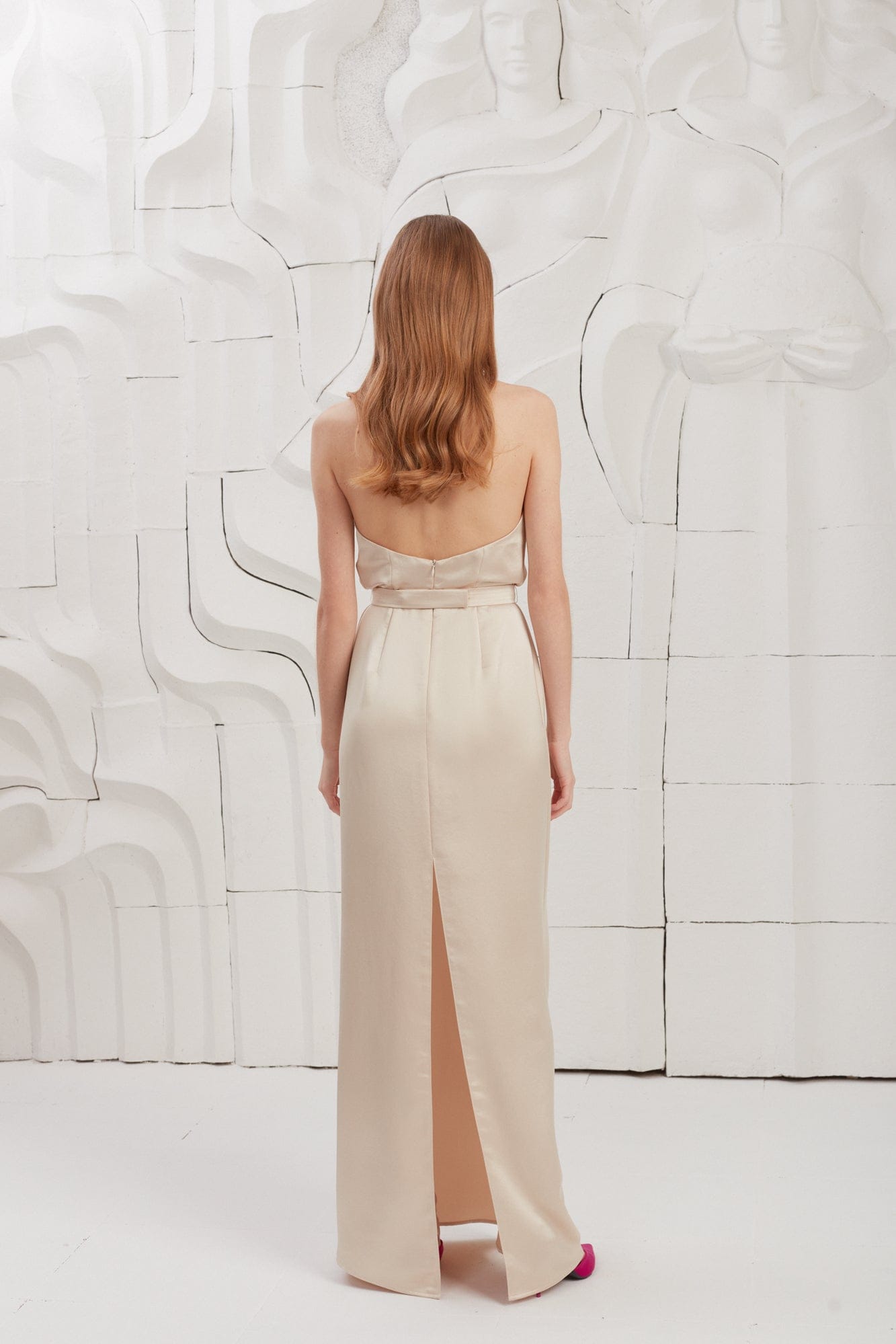 ELONA champagne satin evening maxi dress made by UNDRESS