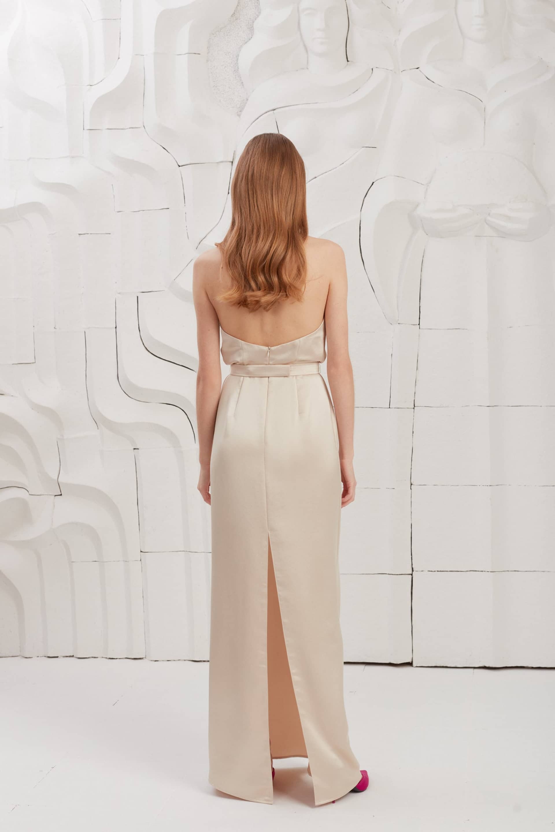 ELONA champagne satin evening maxi dress made by UNDRESS