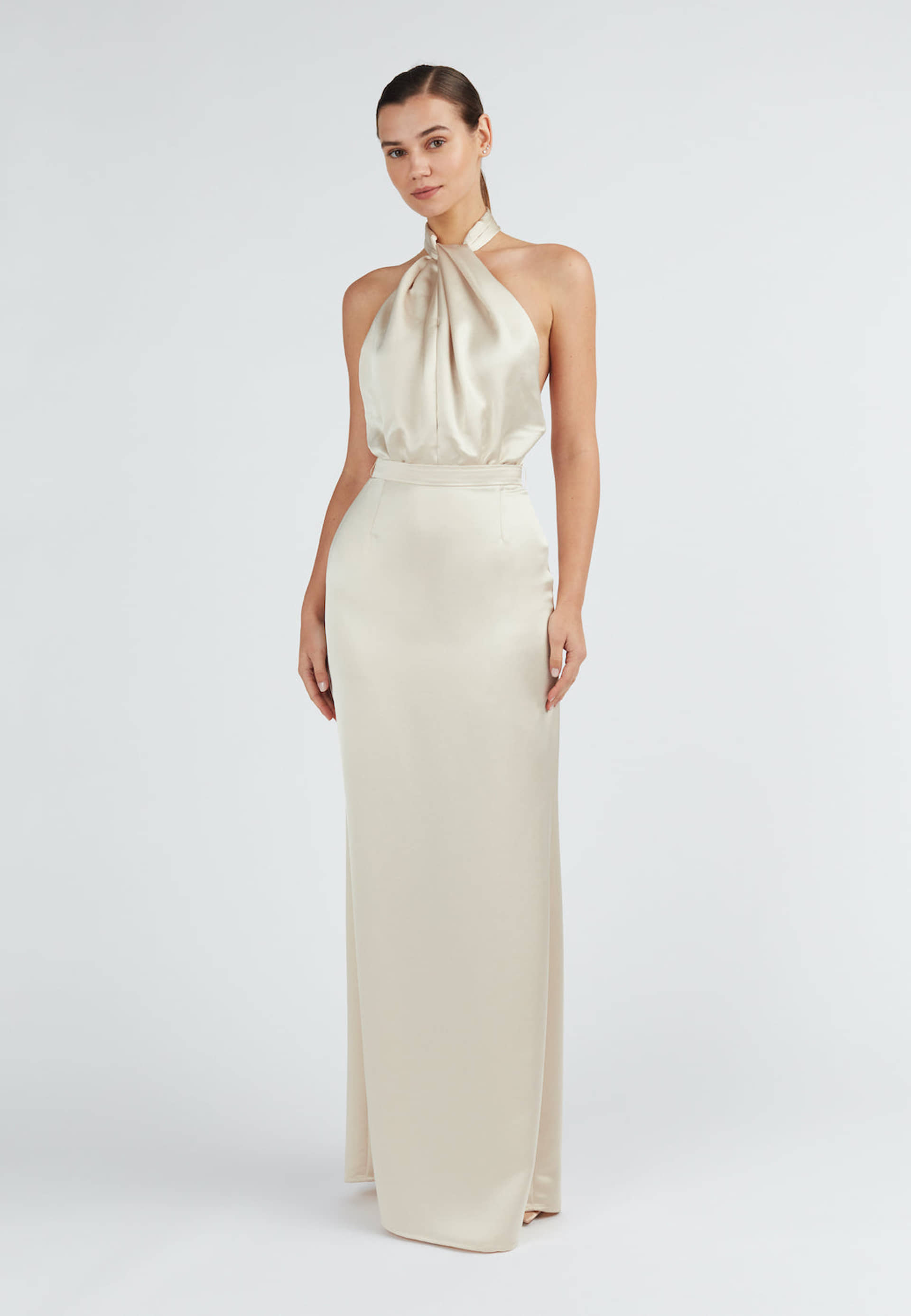 ELONA champagne satin evening maxi dress made by UNDRESS