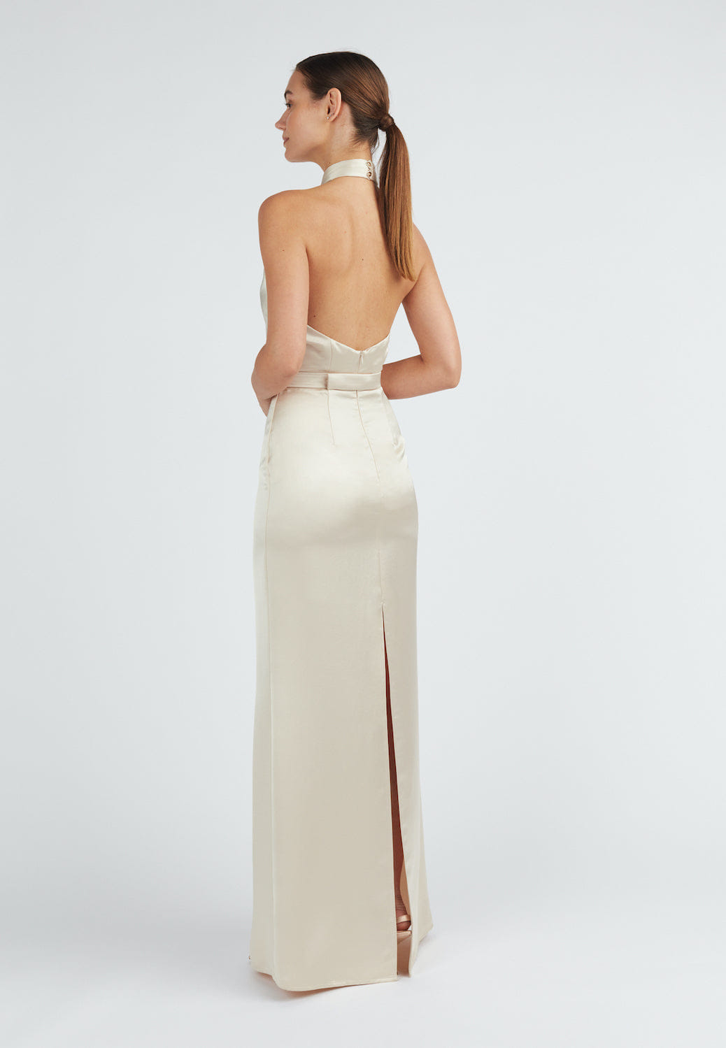 ELONA champagne satin evening maxi dress made by UNDRESS