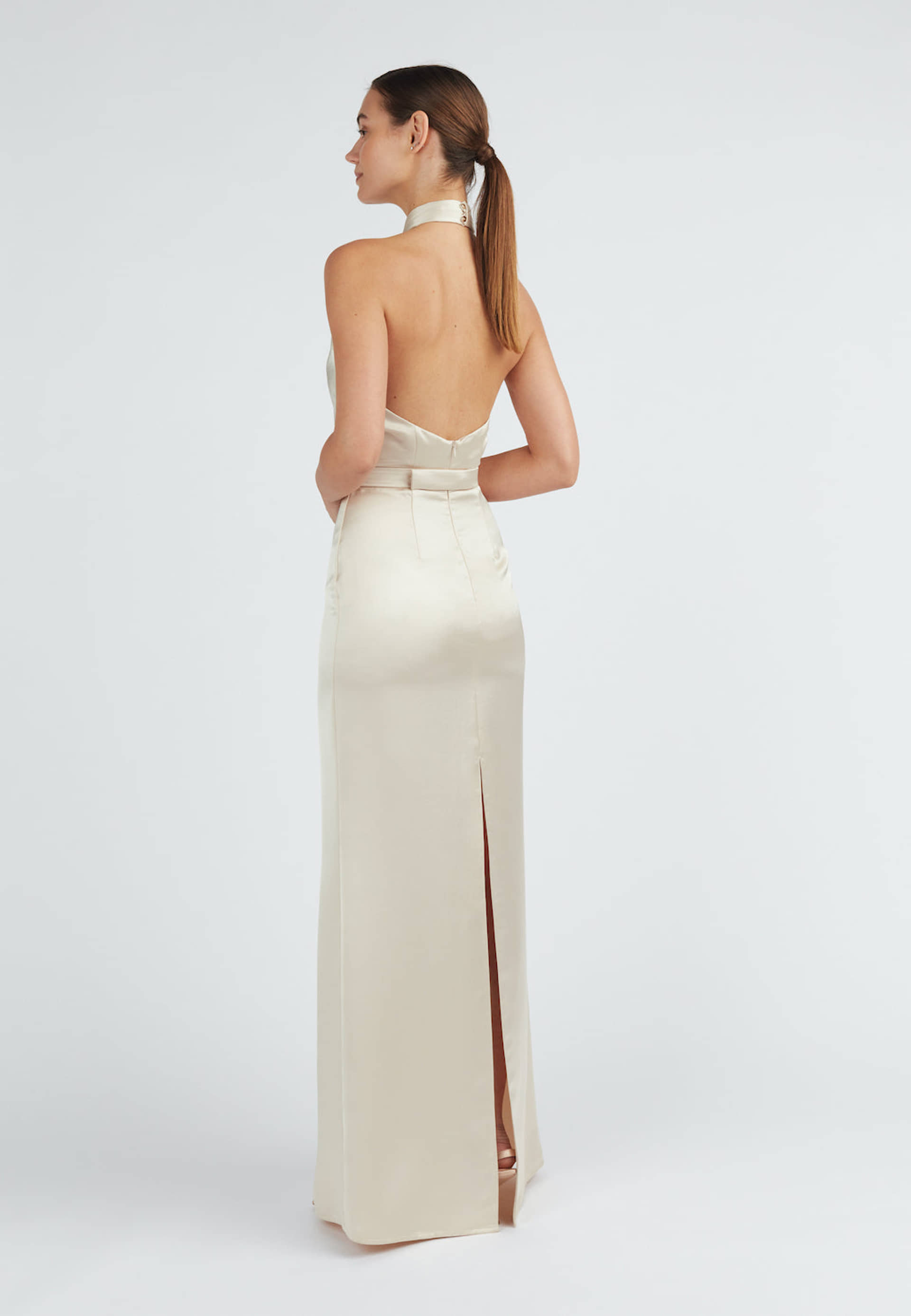 ELONA champagne satin evening maxi dress made by UNDRESS