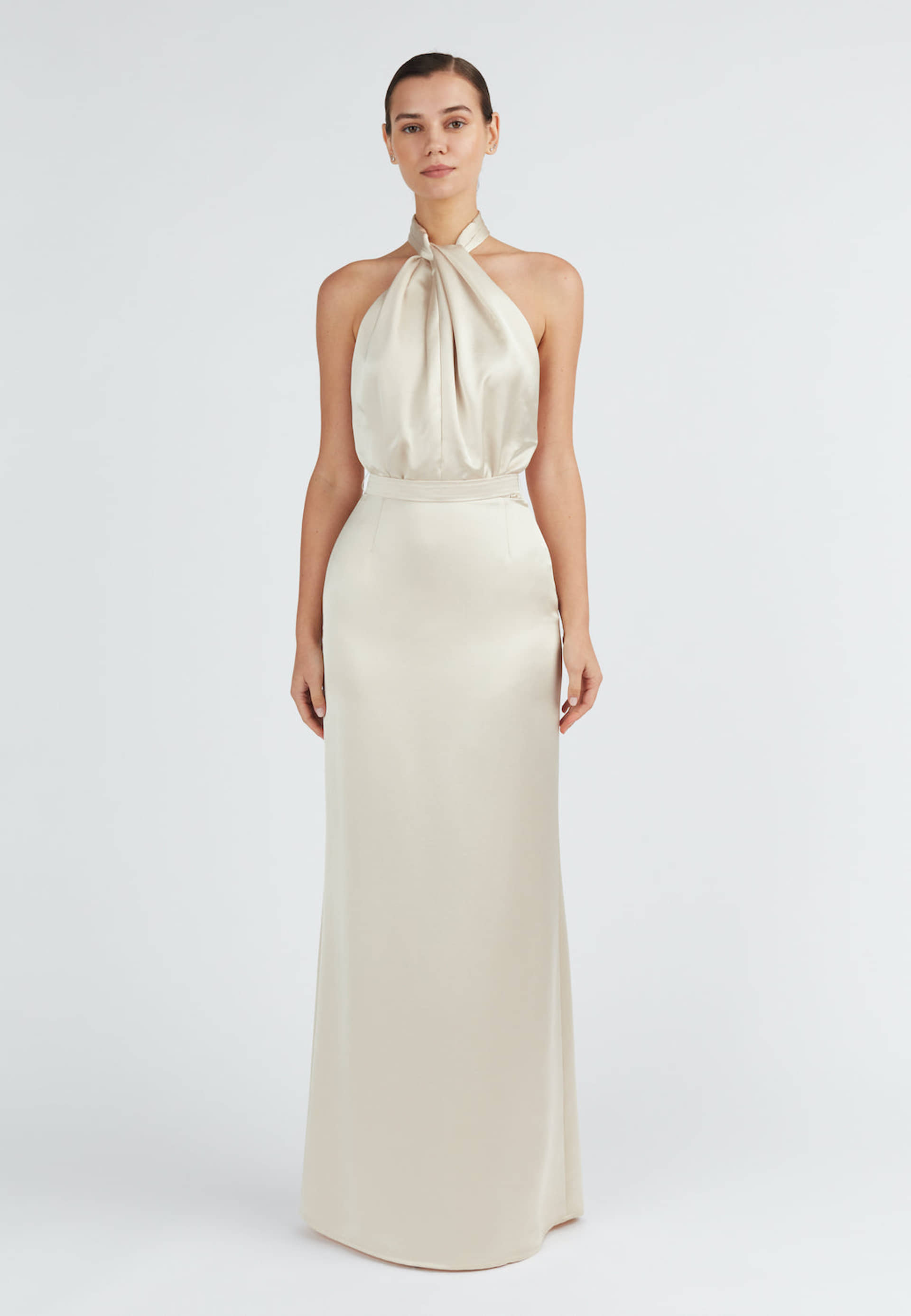 ELONA champagne satin evening maxi dress made by UNDRESS