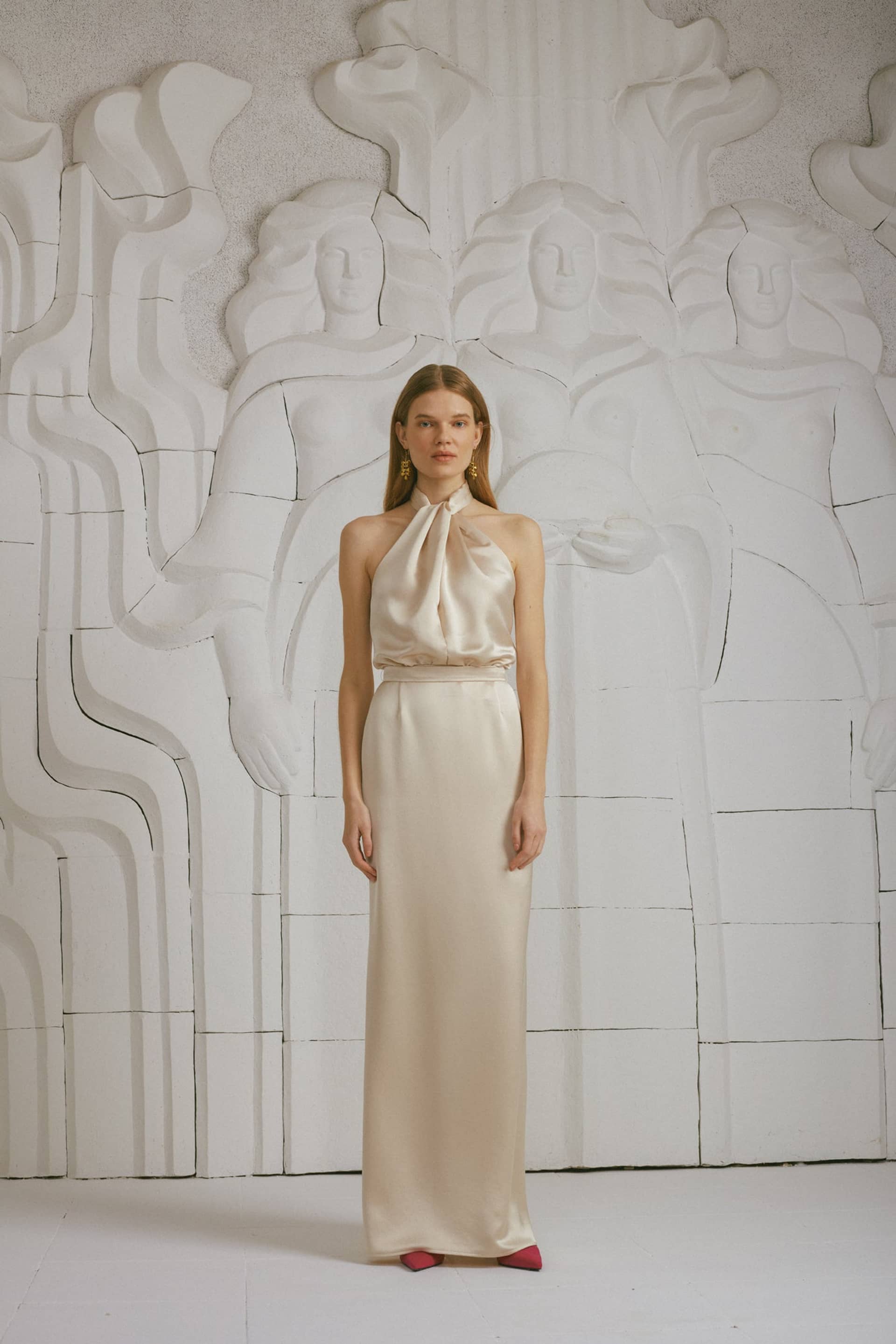 ELONA champagne satin evening maxi dress made by UNDRESS