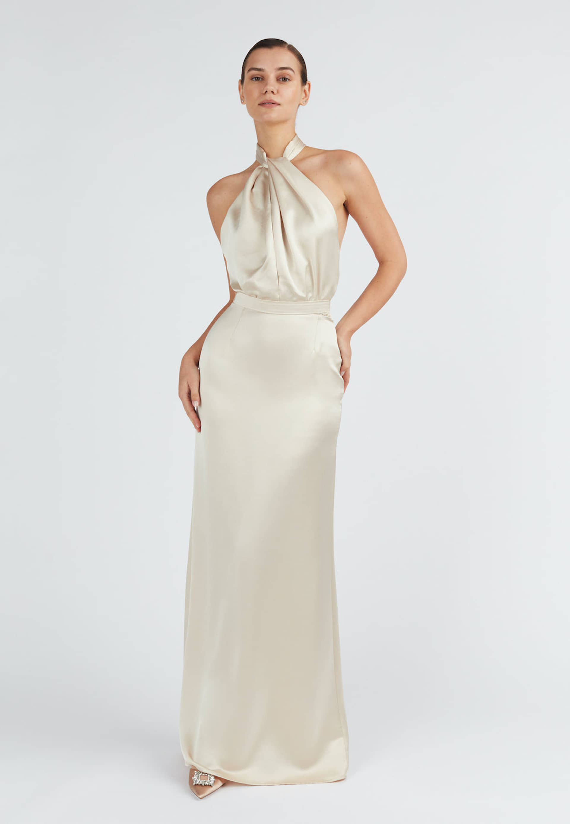ELONA champagne satin evening maxi dress made by UNDRESS