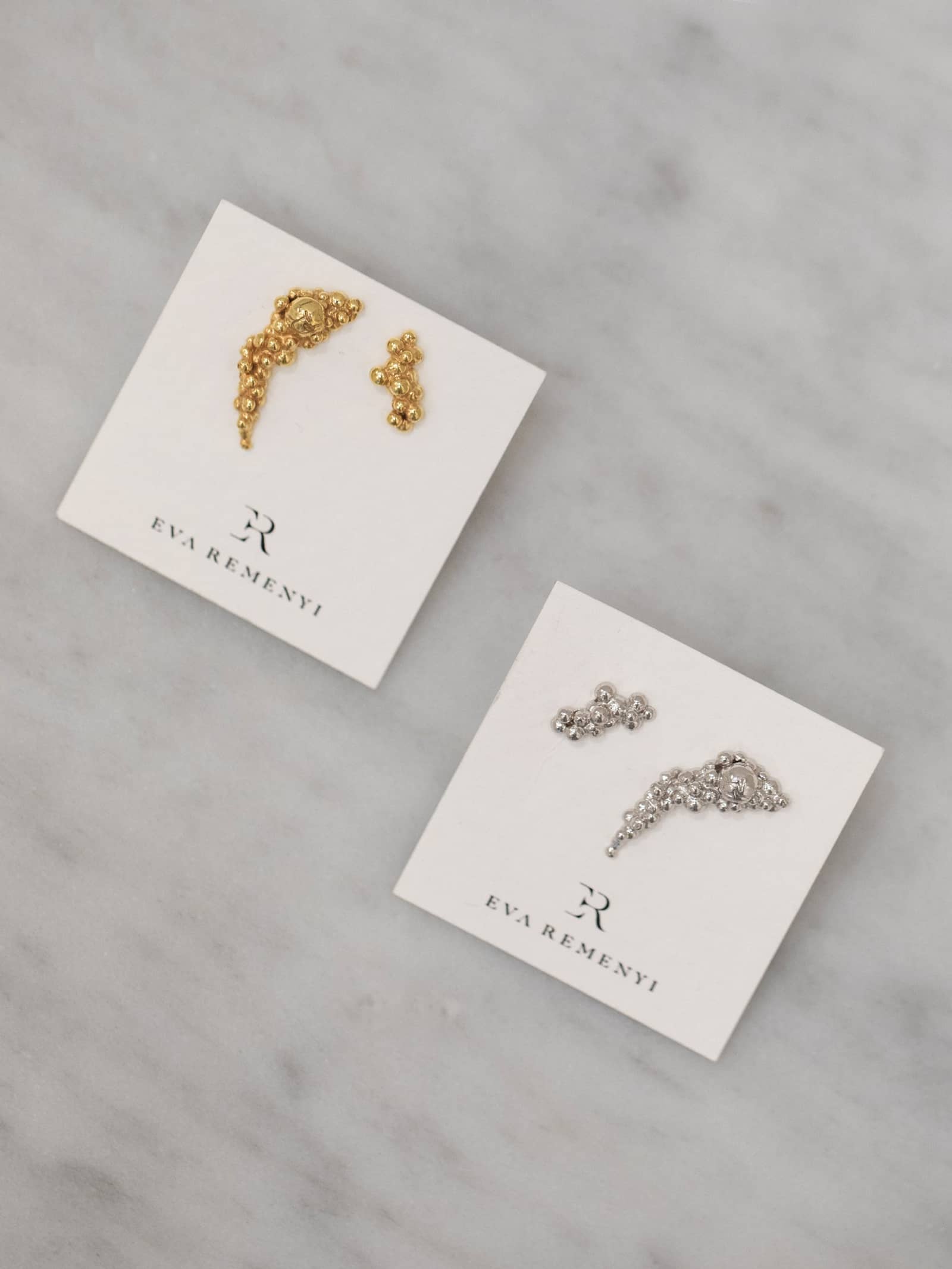 Céleste Deux Asymmetrical Stud Earrings Silver made by Eva Remenyi