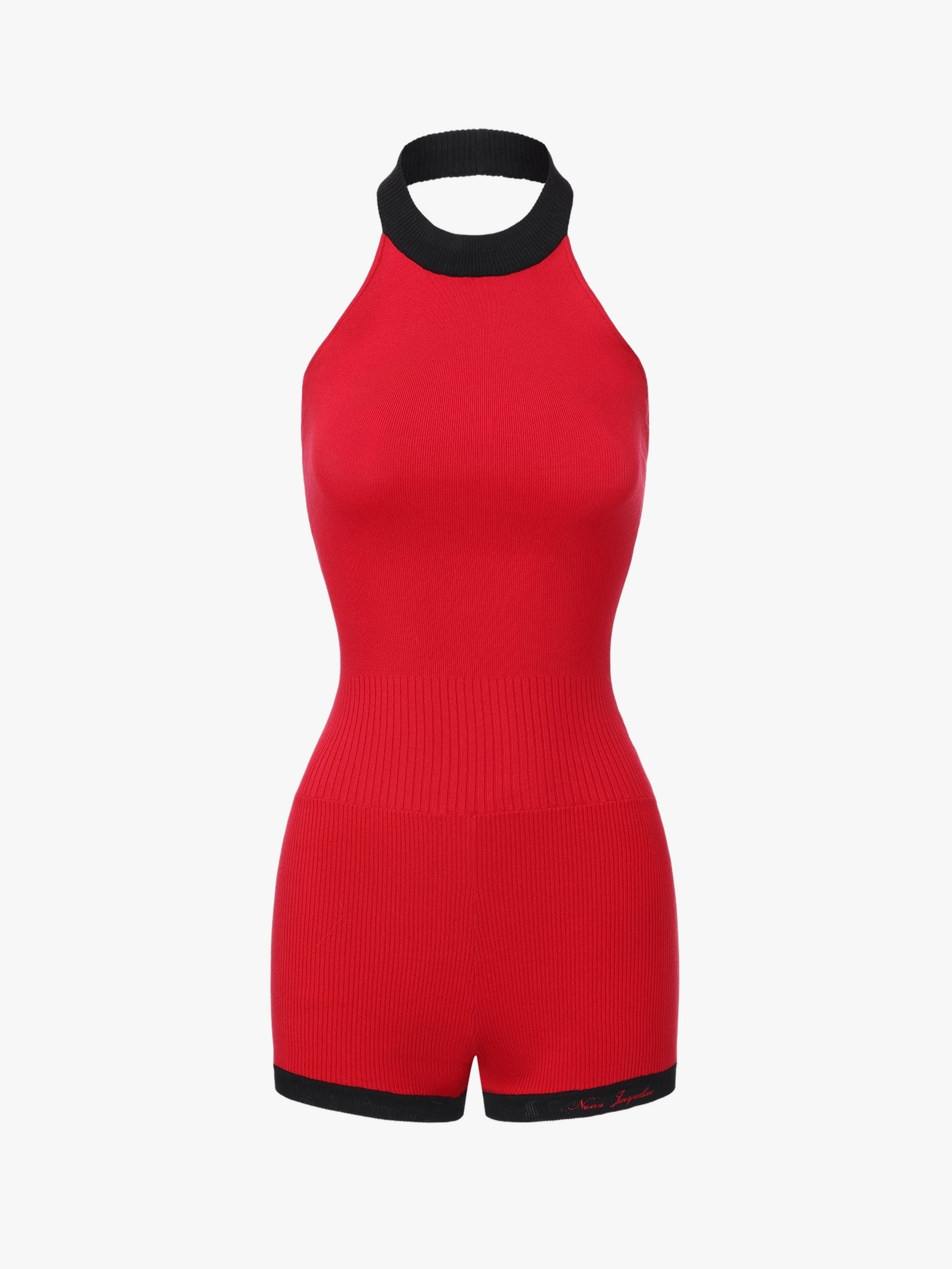 Ava Contrast Halter Knit Red Romper made by Nana Jacqueline