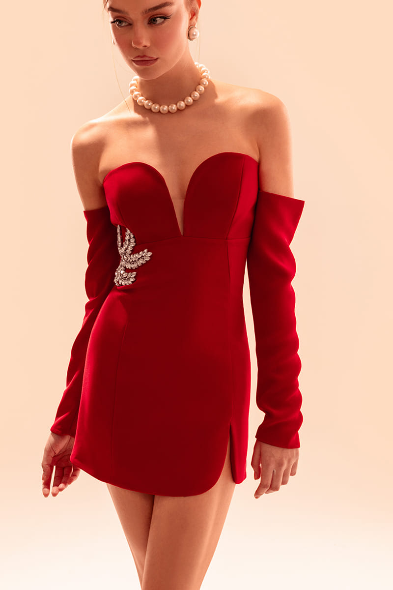 Red Beaded Cocktail Mini Dress made by Monika Dimova