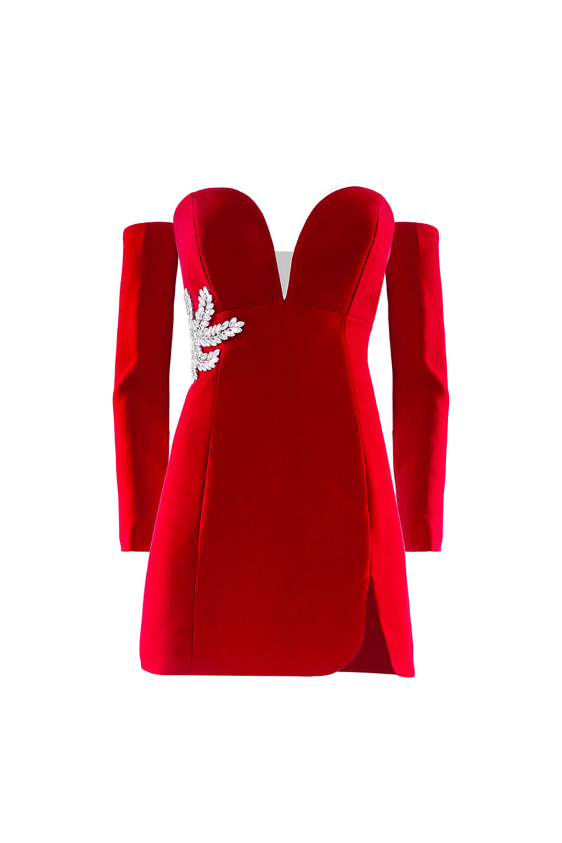 Red Beaded Cocktail Mini Dress made by Monika Dimova