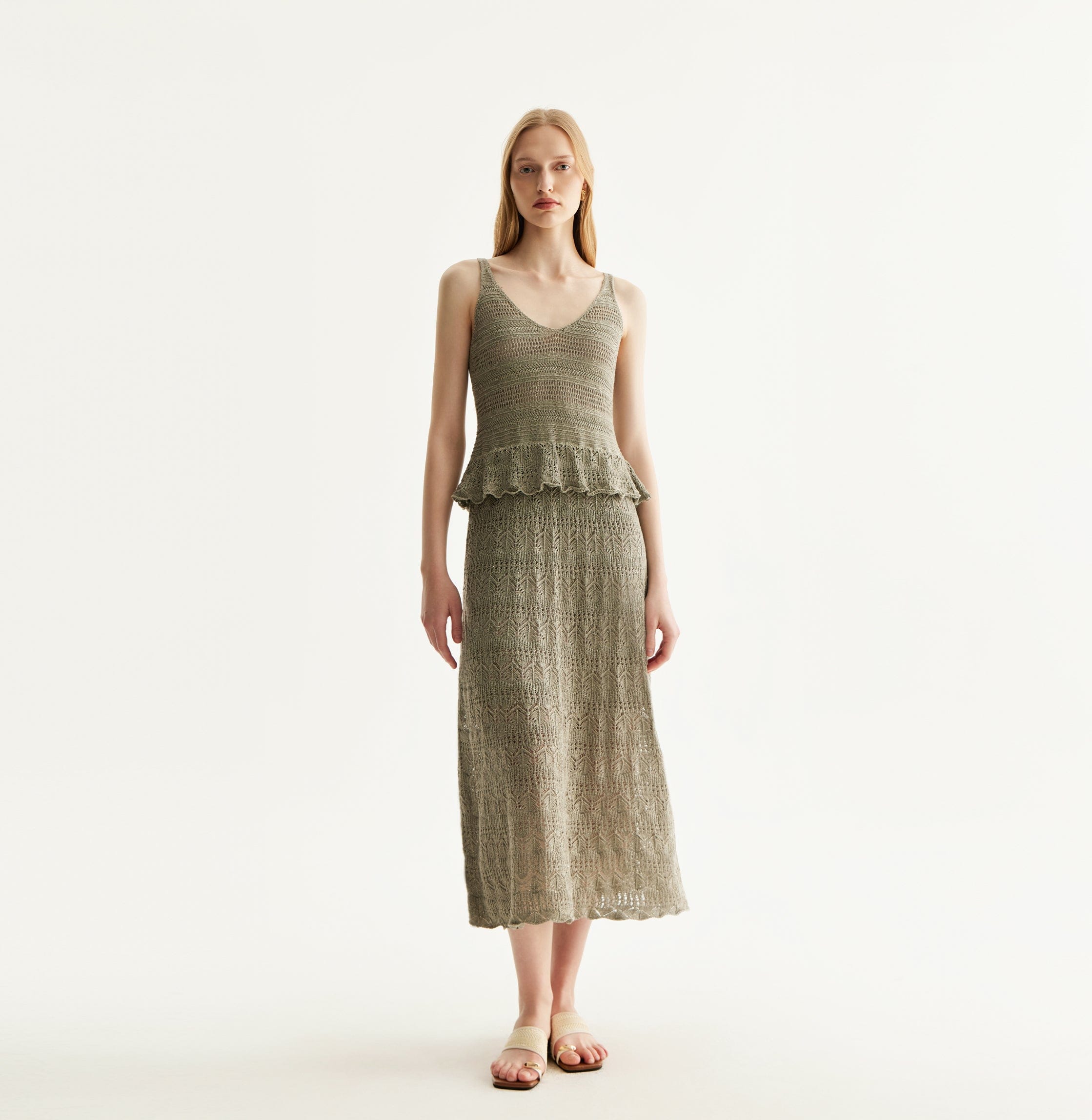 LINEN SEQUINED POINTELLE DRESS made by CRUSH Collection