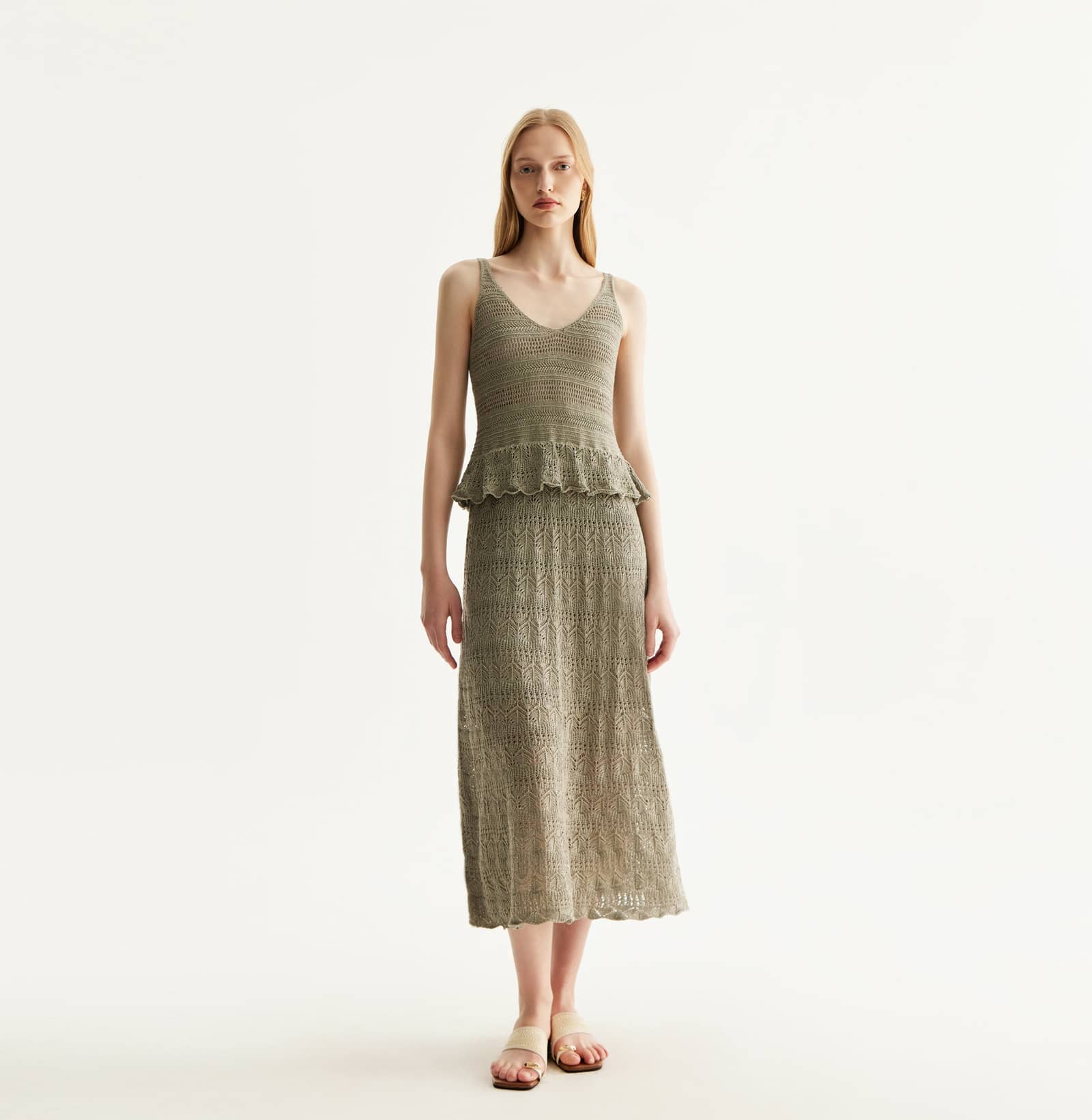 LINEN SEQUINED POINTELLE DRESS made by CRUSH Collection