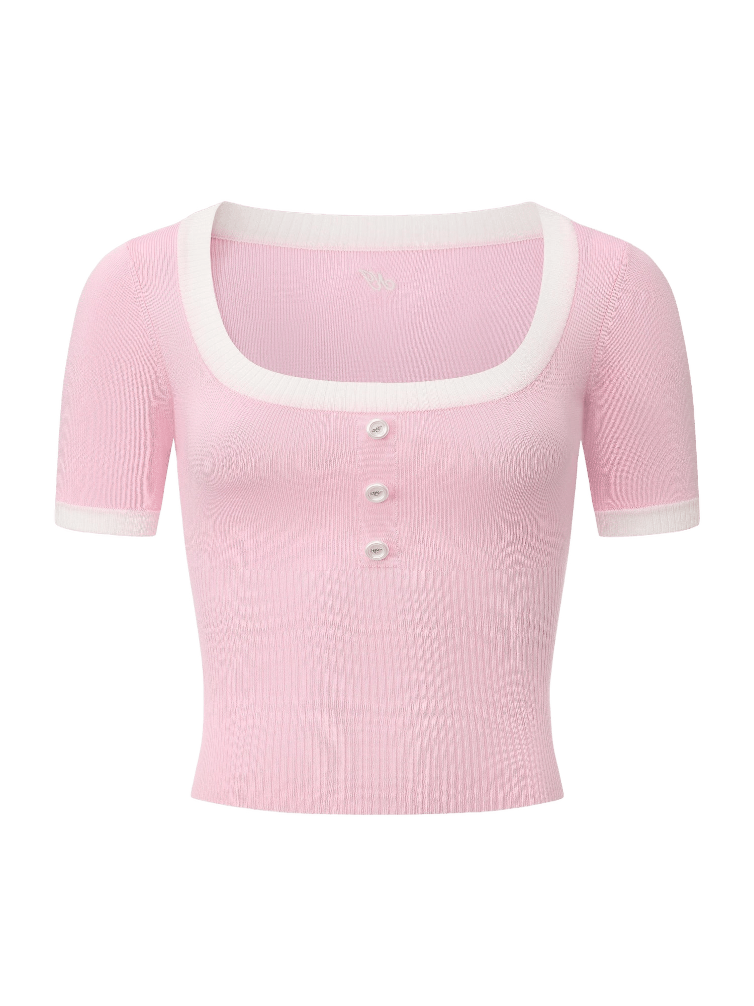 Millie Contrast-Trim Pink Knit Top made by Nana Jacqueline