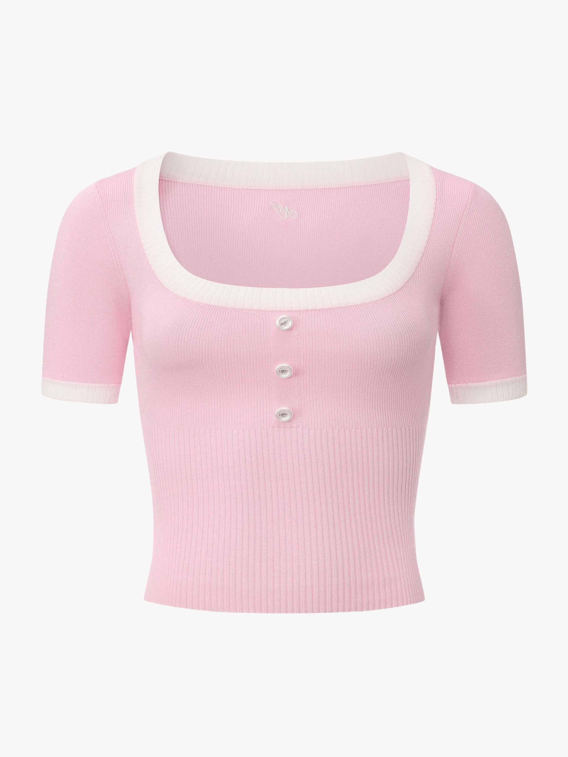 Millie Contrast-Trim Pink Knit Top made by Nana Jacqueline