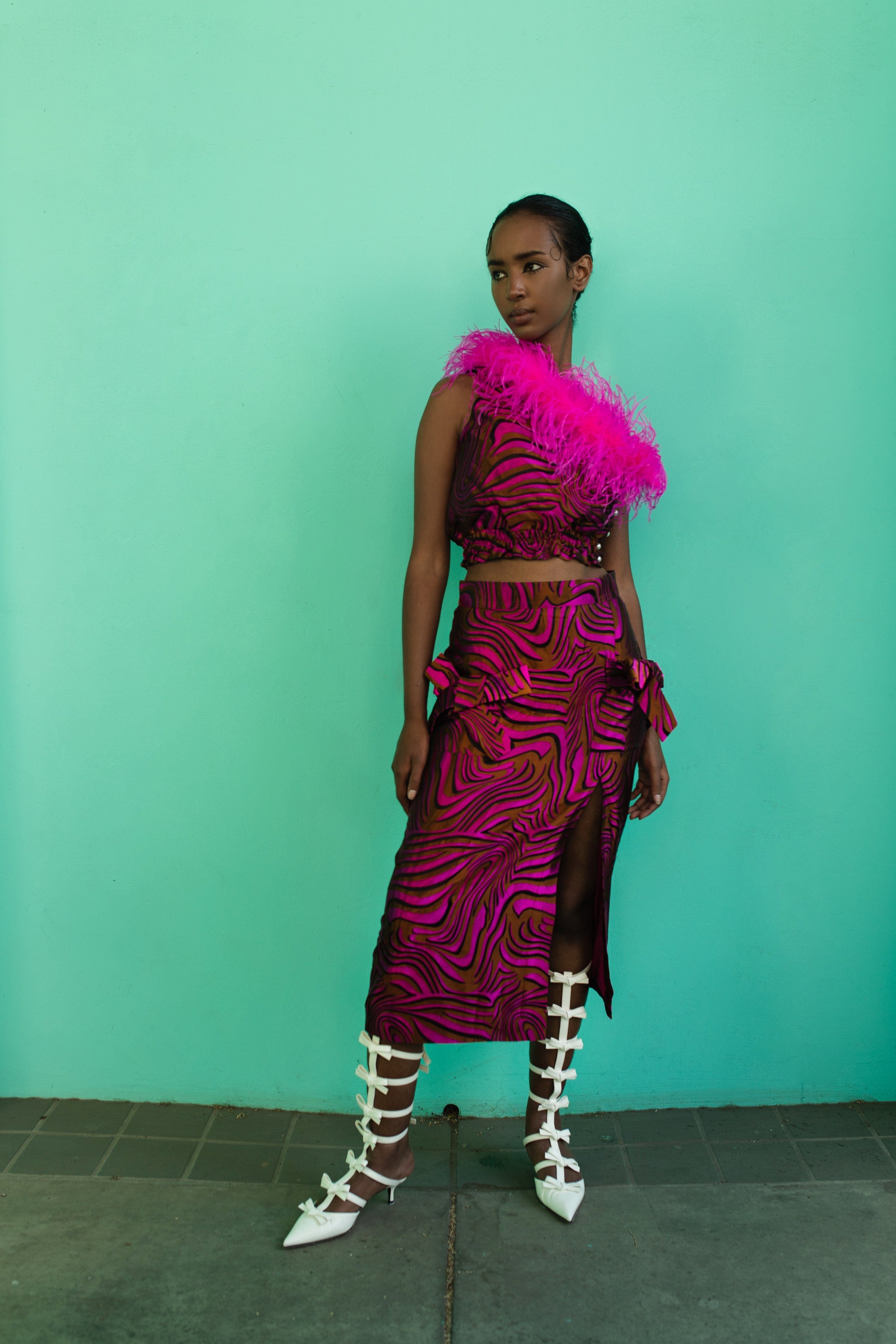 Raspberry Printed Skirt made by ANDREEVA