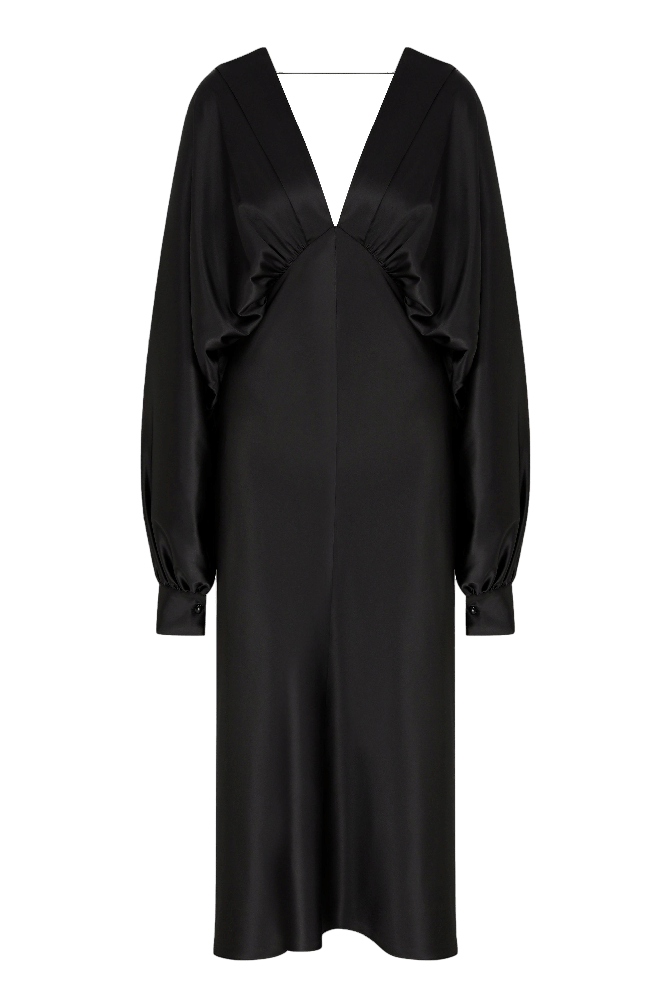 Mila V Neck Satin Dress in Black made by Nazli Ceren