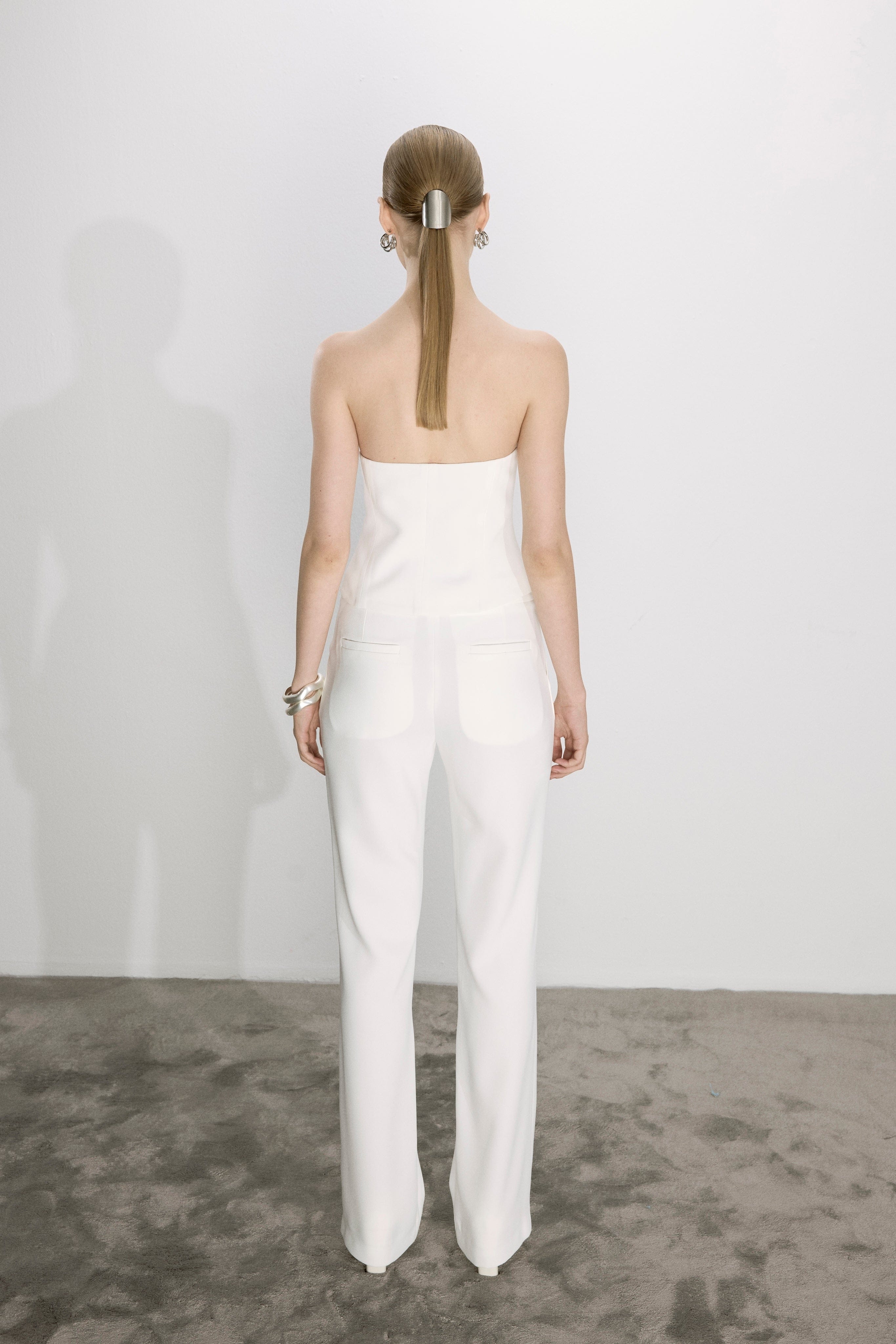 Arced Crepe Trousers In Blanche made by Nazli Ceren