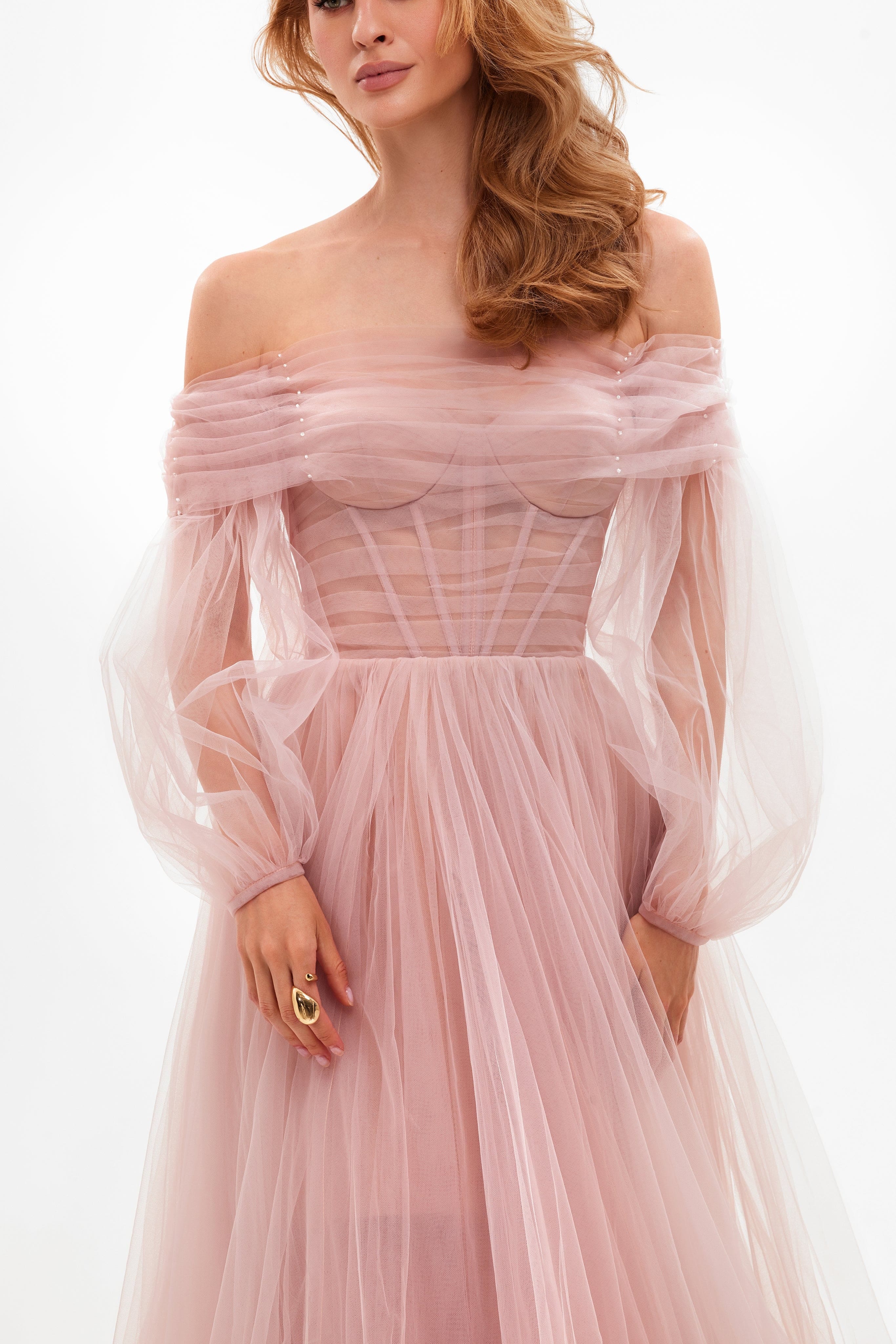 black pleated long sleeve dress Elegant Strapless Black Pleated Prom Dress with Long Sleeves – FancyVestido main image 1