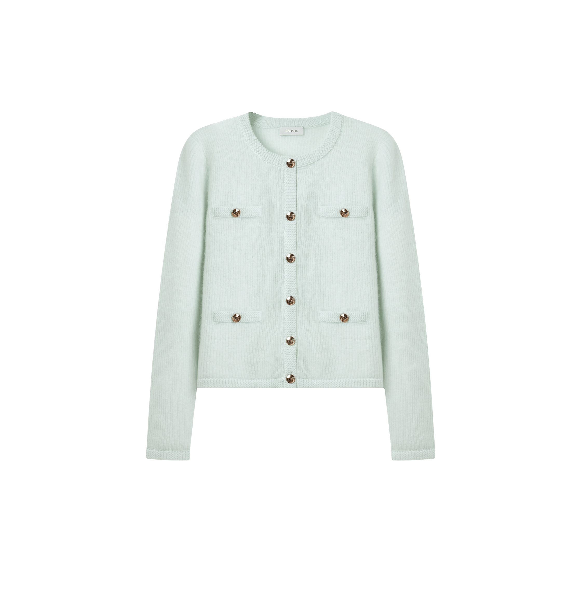 FLUFFY CASHMERE CREWNECK CARDIGAN in Green made by CRUSH Collection