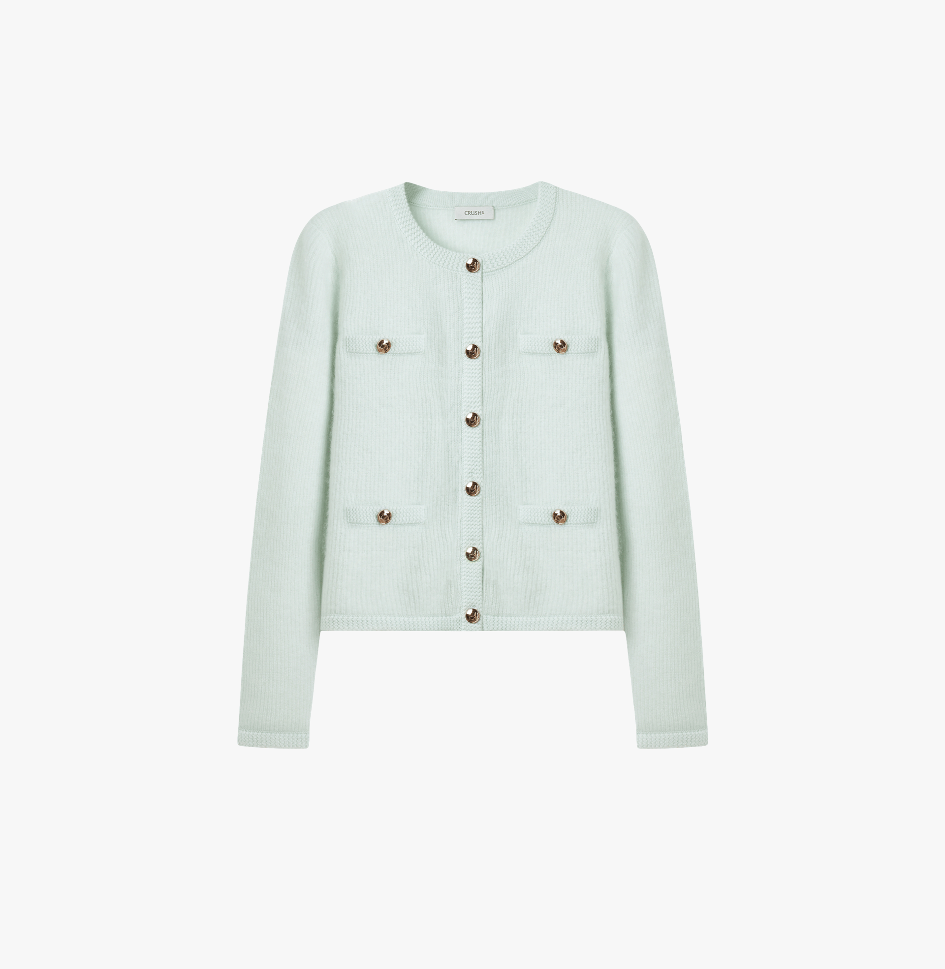 FLUFFY CASHMERE CREWNECK CARDIGAN in Green made by CRUSH Collection