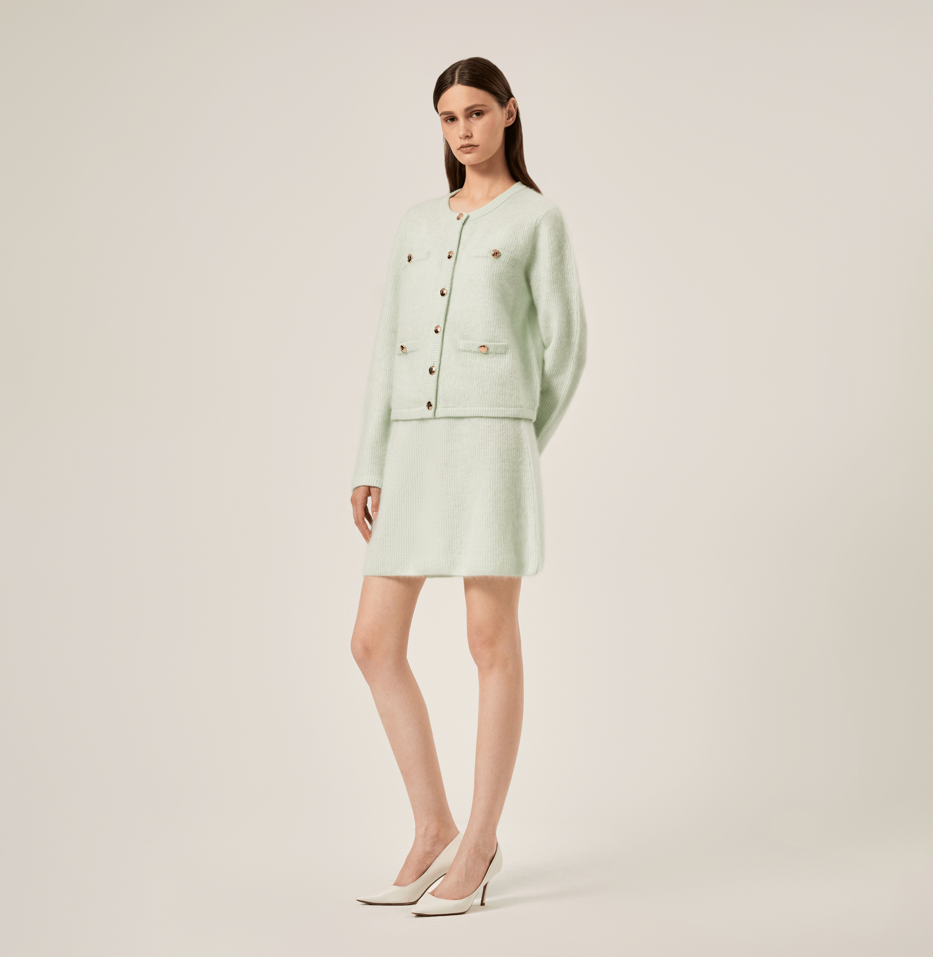 FLUFFY CASHMERE CREWNECK CARDIGAN in Green made by CRUSH Collection