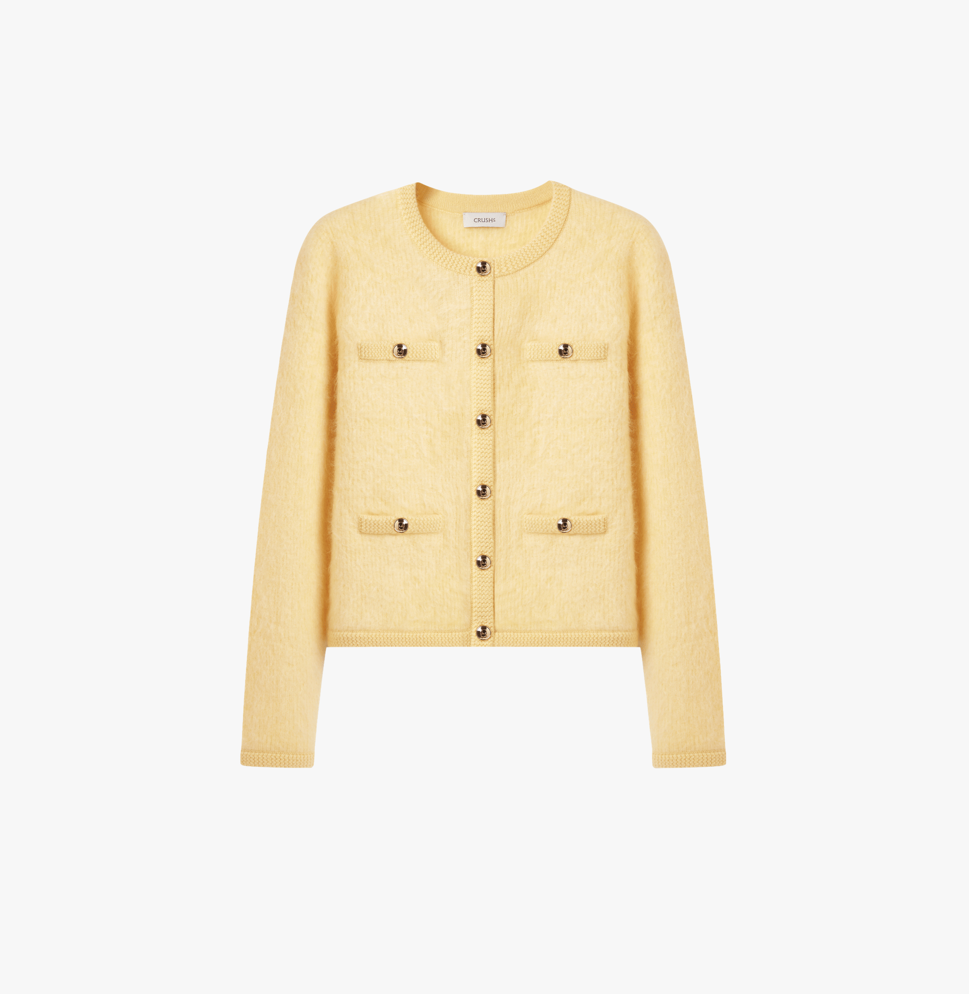 FLUFFY CASHMERE CREWNECK CARDIGAN in Yellow made by CRUSH Collection
