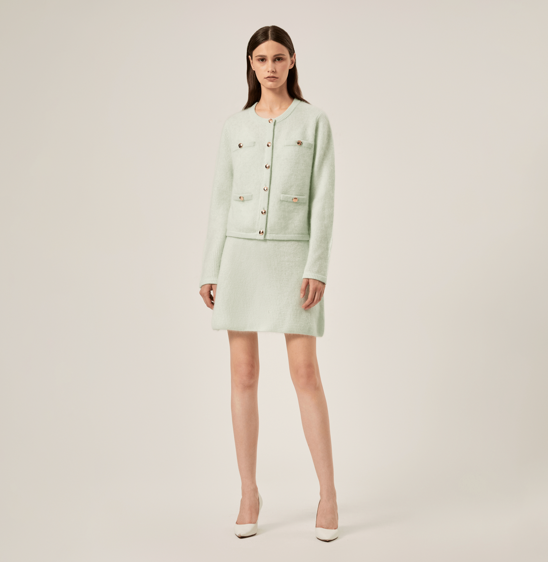 FLUFFY CASHMERE CREWNECK CARDIGAN in Green made by CRUSH Collection