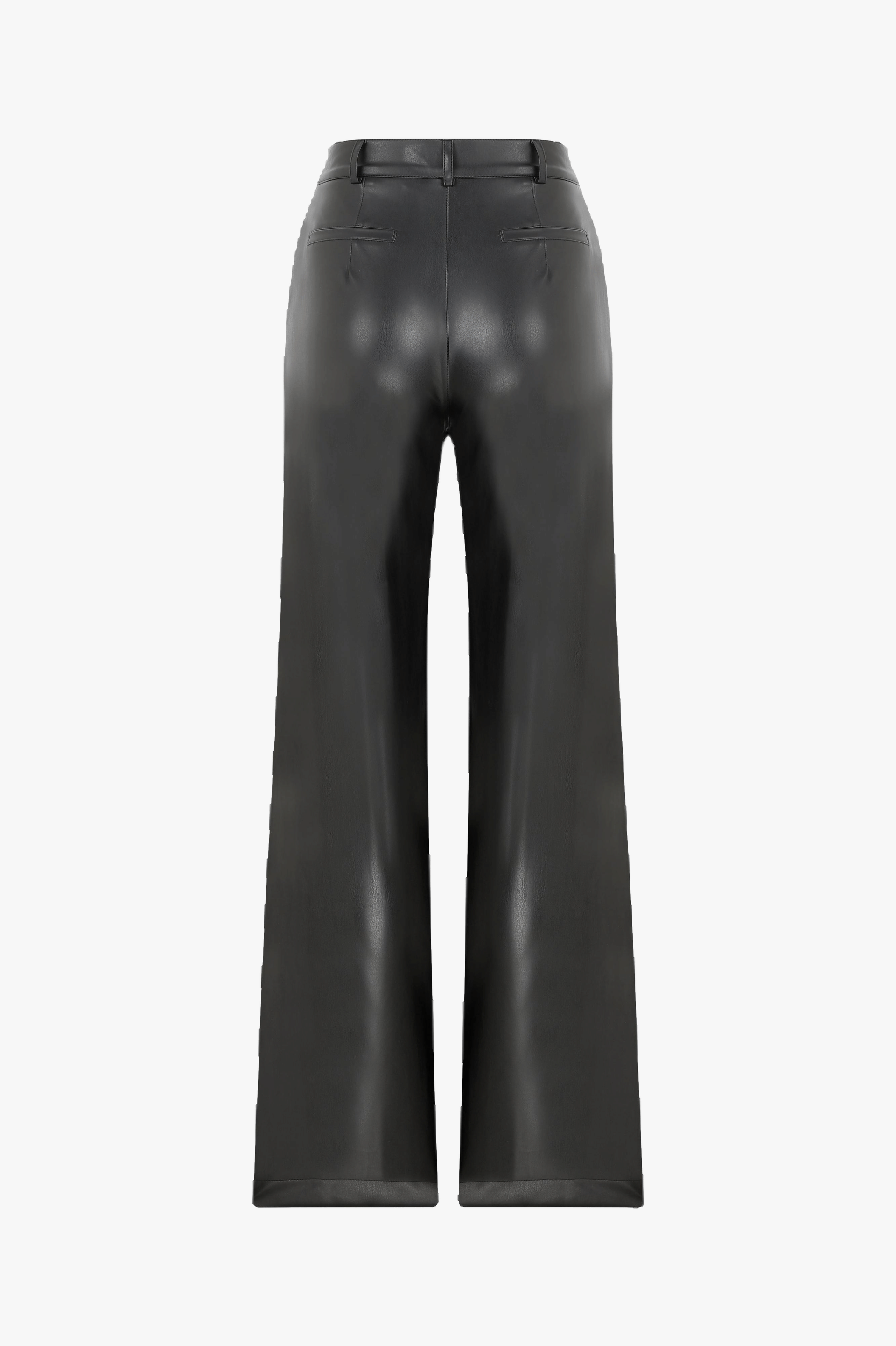 Millie Straight Cut Vegan Leather Trousers in Black made by Nazli Ceren