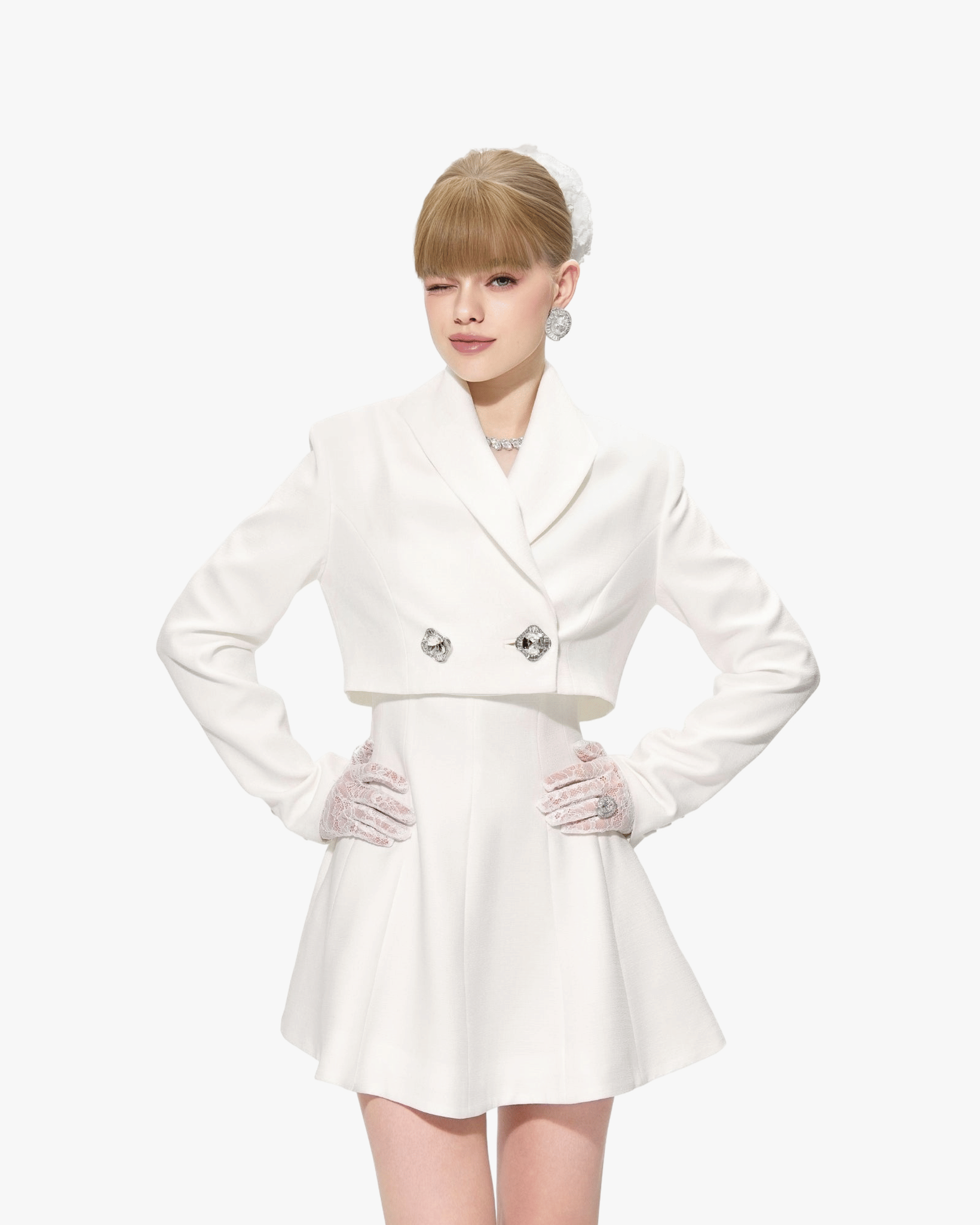 Veronica Crop Blazer (White) made by Nana Jacqueline