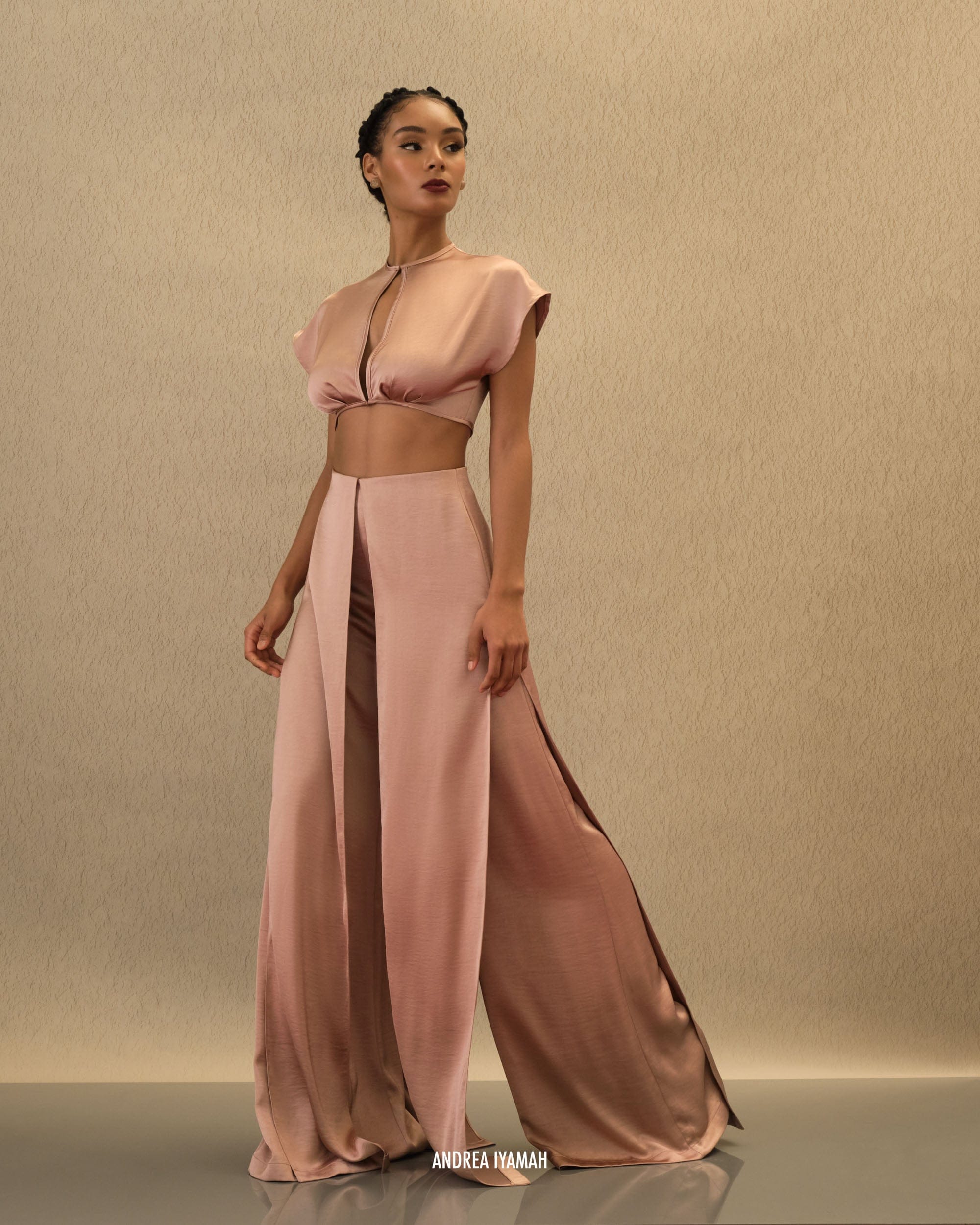 HAMI HIGH WAIST PANTS - PEARL PINK in Pink made by Andrea Iyamah