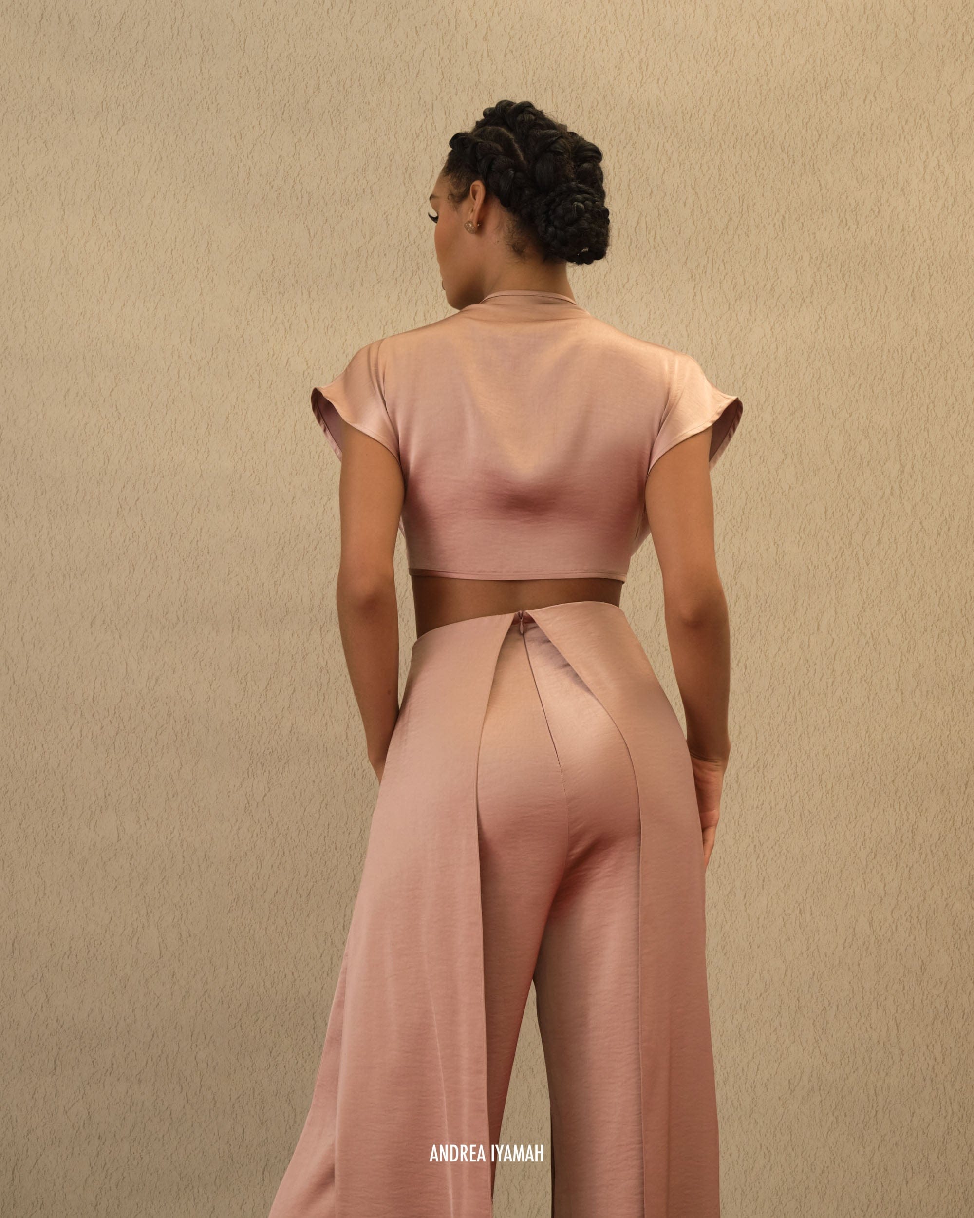 HAMI HIGH WAIST PANTS - PEARL PINK in Pink made by Andrea Iyamah