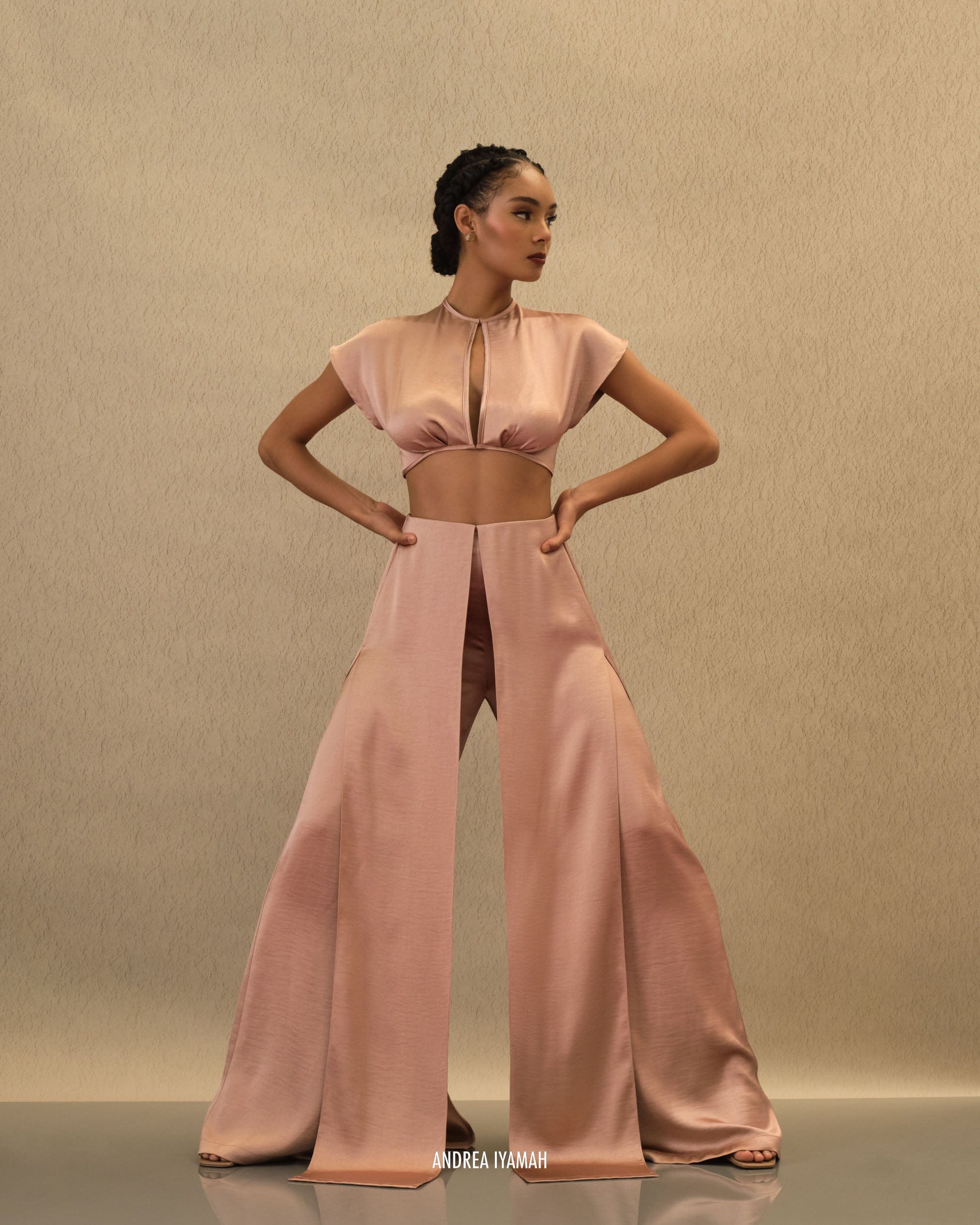 HAMI HIGH WAIST PANTS - PEARL PINK in Pink made by Andrea Iyamah