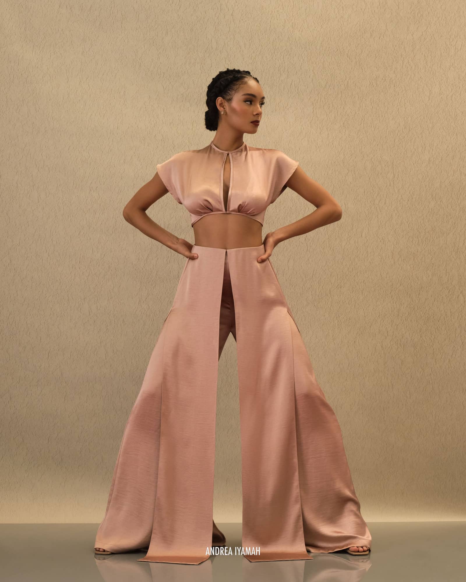 HAMI HIGH WAIST PANTS - PEARL PINK in Pink made by Andrea Iyamah