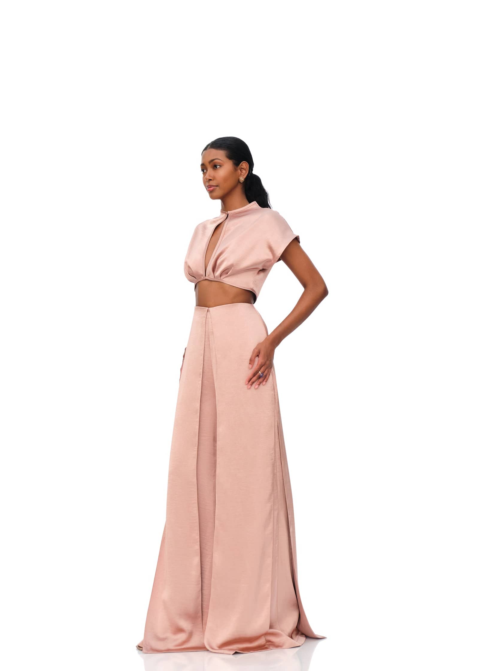 HAMI HIGH WAIST PANTS - PEARL PINK in Pink made by Andrea Iyamah