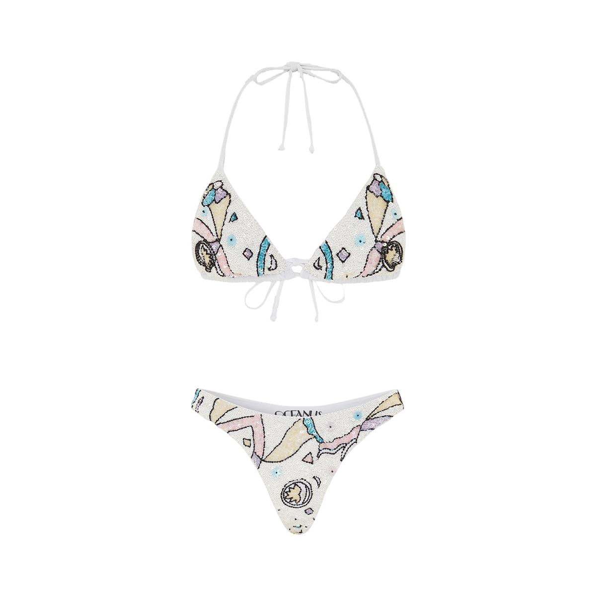 Simmi Elegant Sequin White Bikini in Multi color made by Oceanus Swimwear