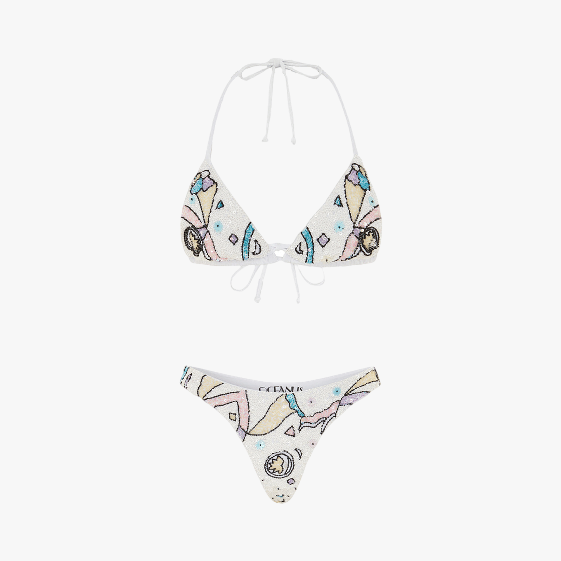 Simmi Elegant Sequin White Bikini in Multi color made by Oceanus Swimwear