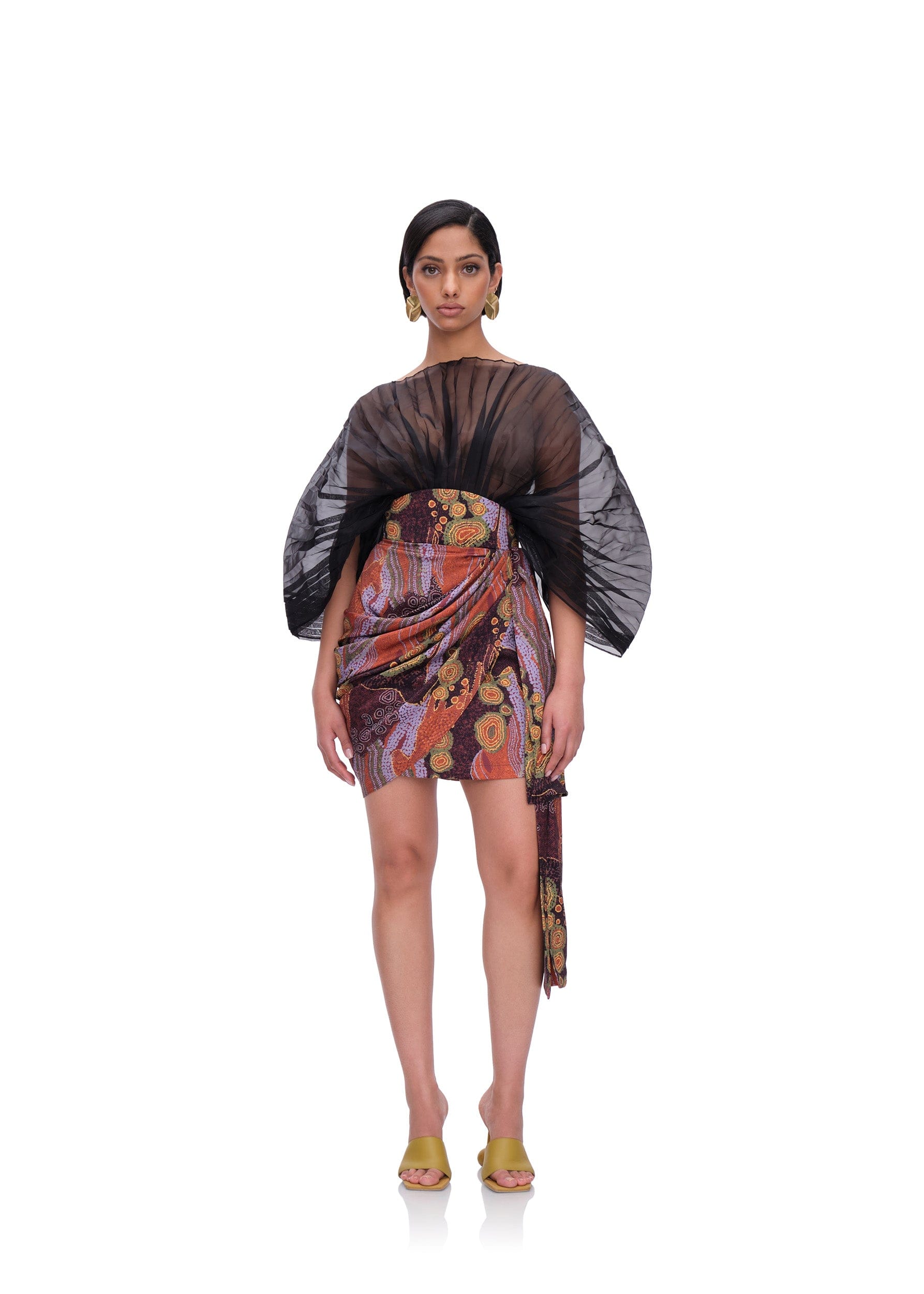 RIDA DRAPE MINI SKIRT - KAVA PRINT made by Andrea Iyamah