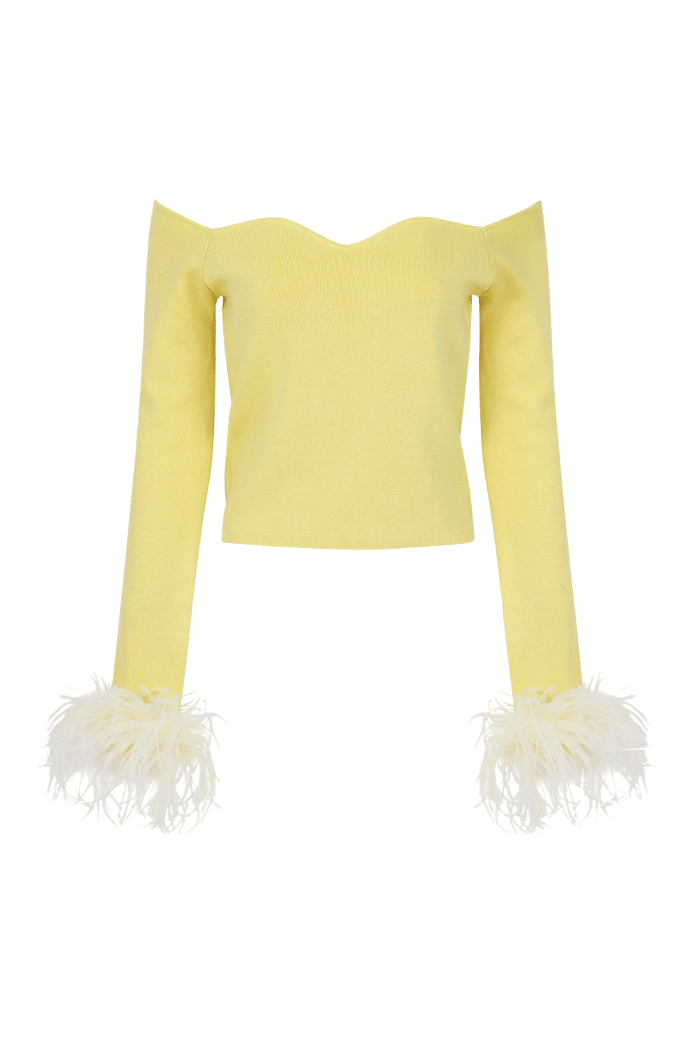 Yellow Vanilla Knit Top With Detachable Feathers Cuffs made by ANDREEVA