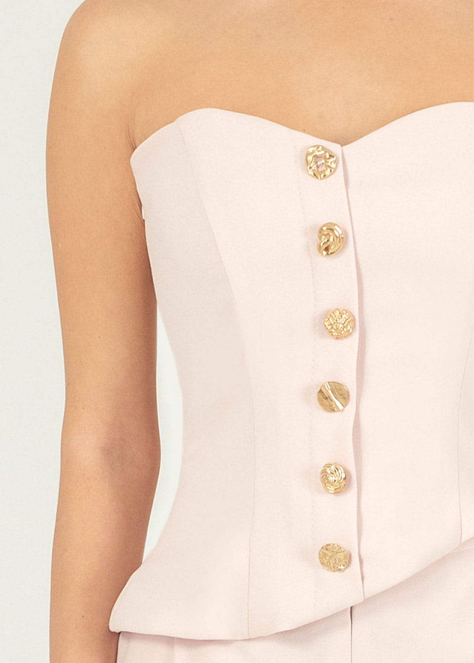 Asymmetric gold-detailed crepe corset made by Monika Dimova