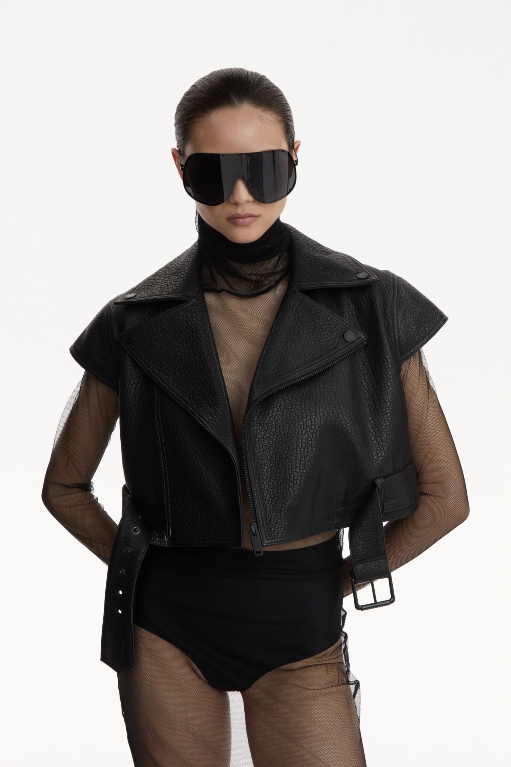 Cropped Biker Vest With Belt made by YAVORSKA