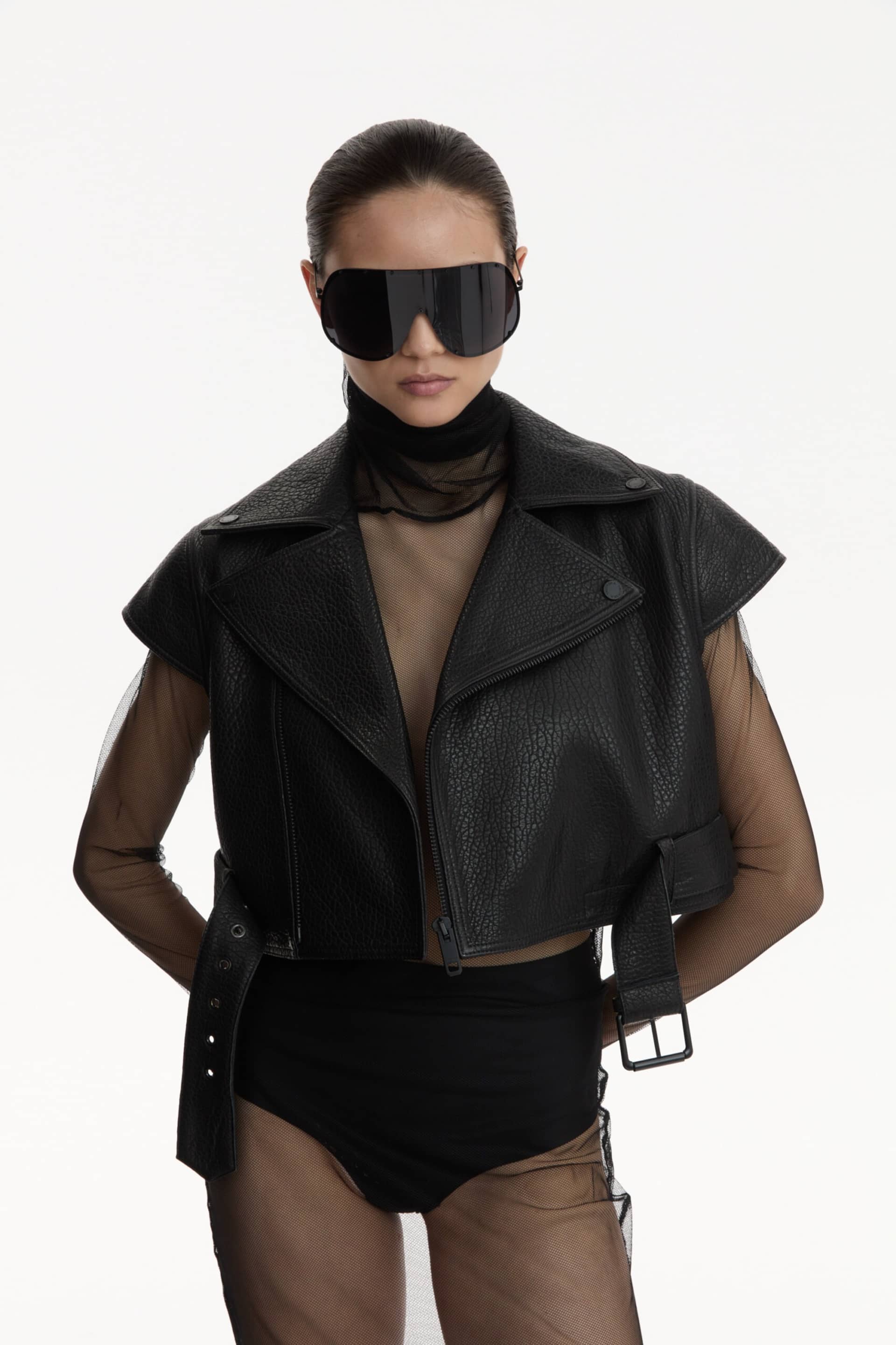 Cropped Biker Vest With Belt made by YAVORSKA