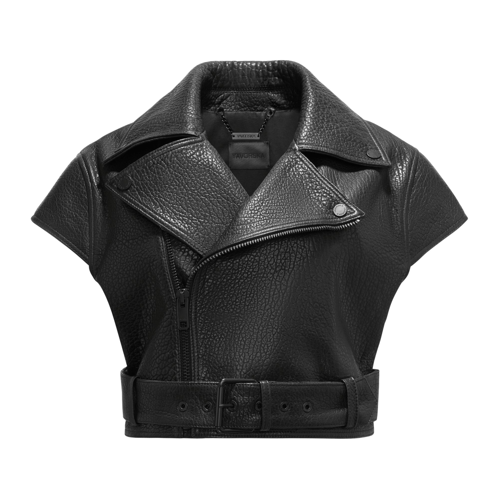 Cropped Biker Vest With Belt made by YAVORSKA