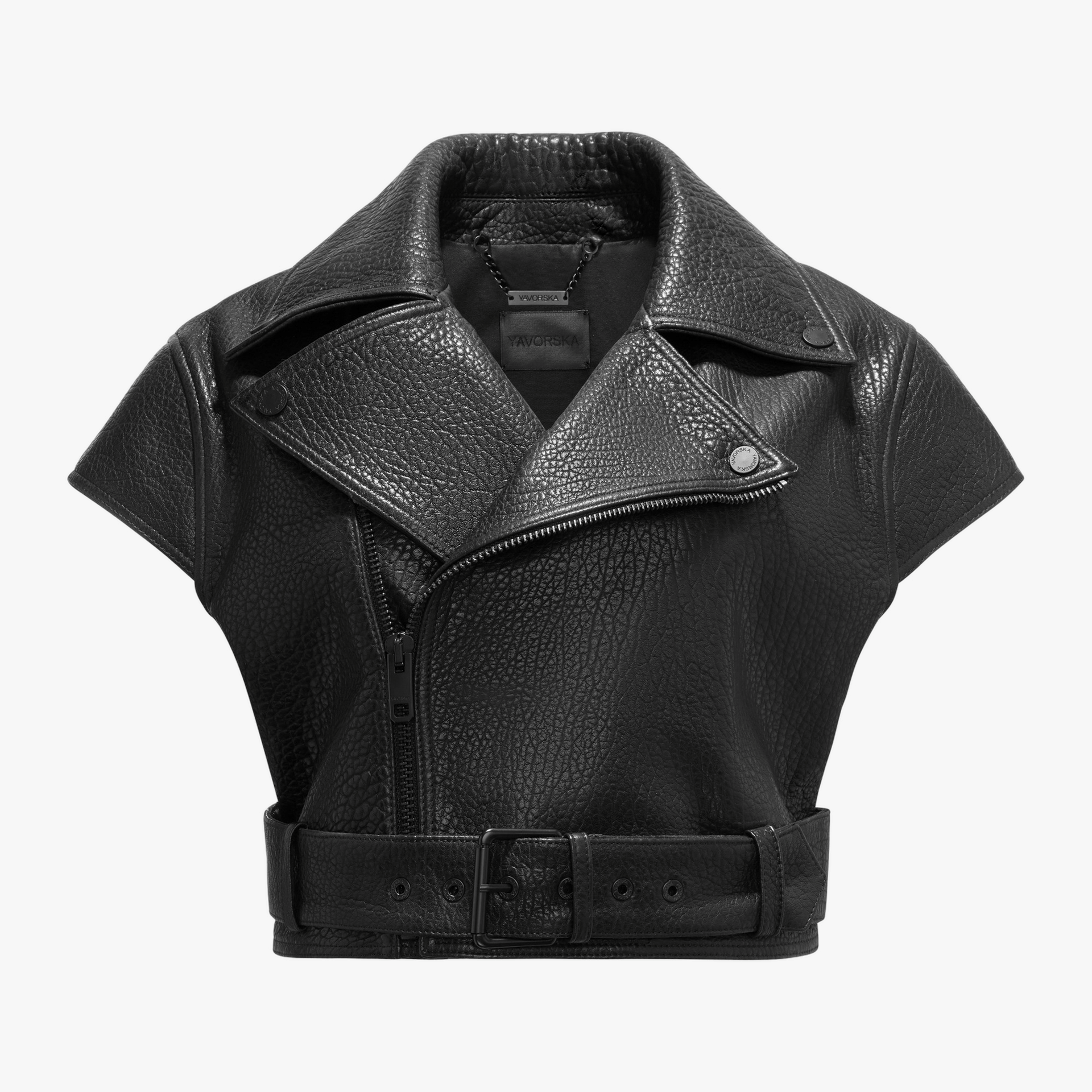 Cropped Biker Vest With Belt made by YAVORSKA