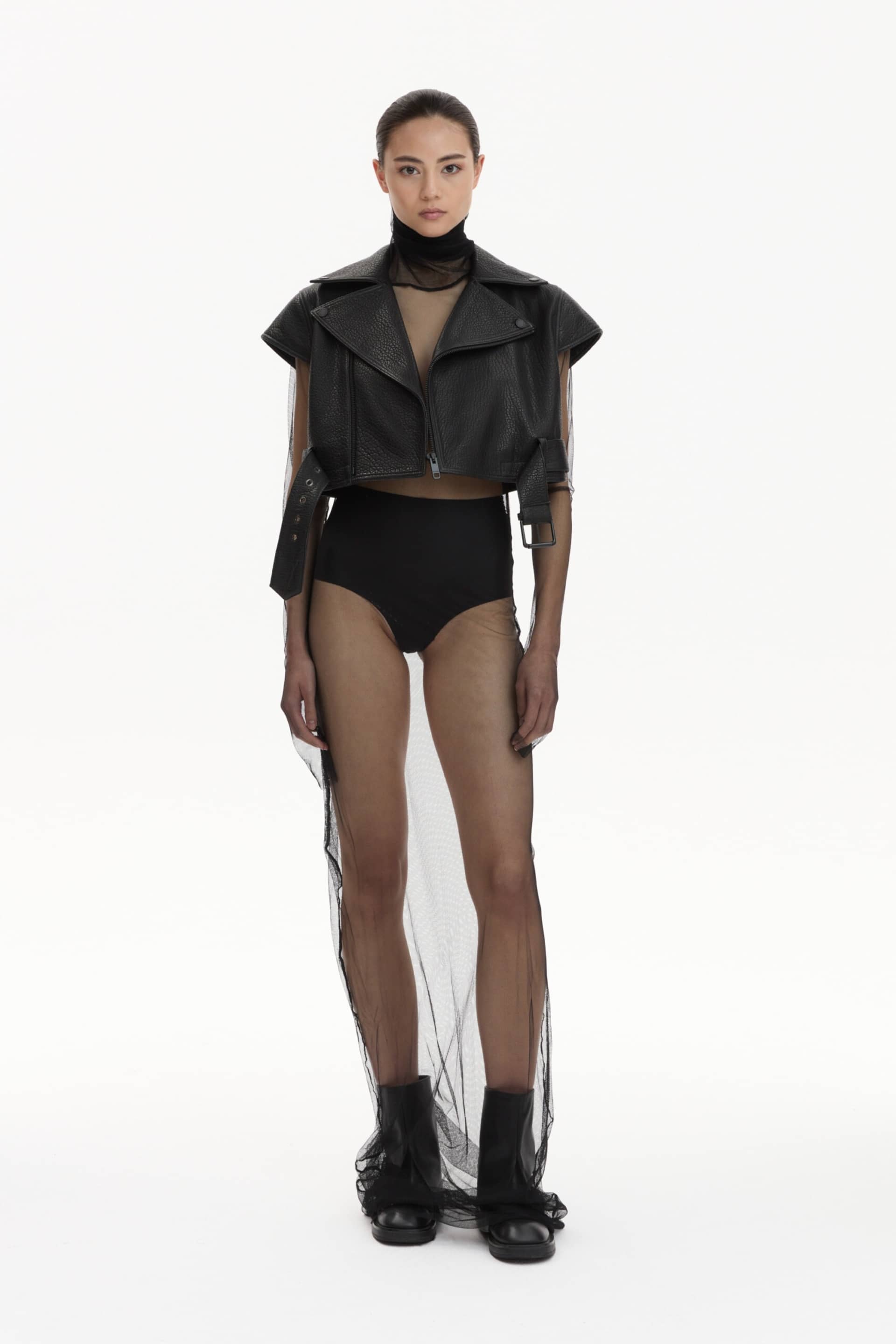 Cropped Biker Vest With Belt made by YAVORSKA